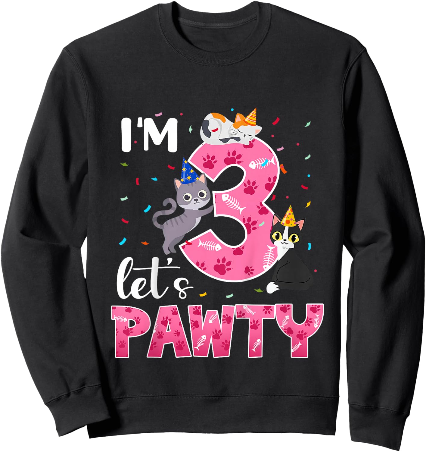 3rd Birthday Girl Cute Cat Outfit 3 Years Old Bday Party Sweatshirt - Sweatshirt | Black