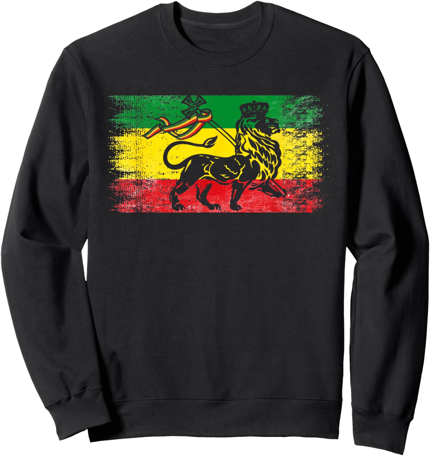 Lion of Judah Rasta Ethiopian Reggae Old Ethiopia Flag Fan Sweatshirt - Sweatshirt | Black