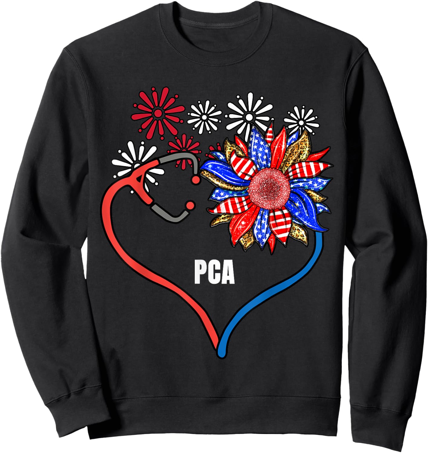 Sunflower Stethoscope PCA Fourth 4th Of July RN Women Sweatshirt - Sweatshirt | Black