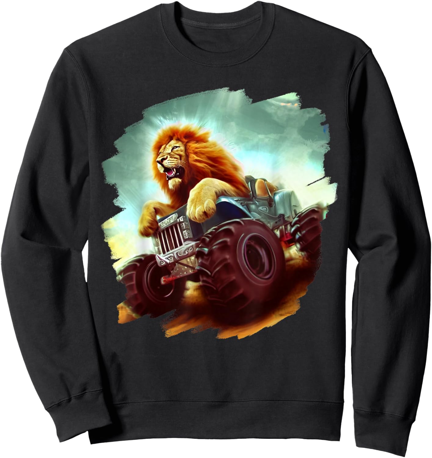 Lion Riding Monster Truck Cool Lion Monster Truck Sweatshirt - Sweatshirt | Black