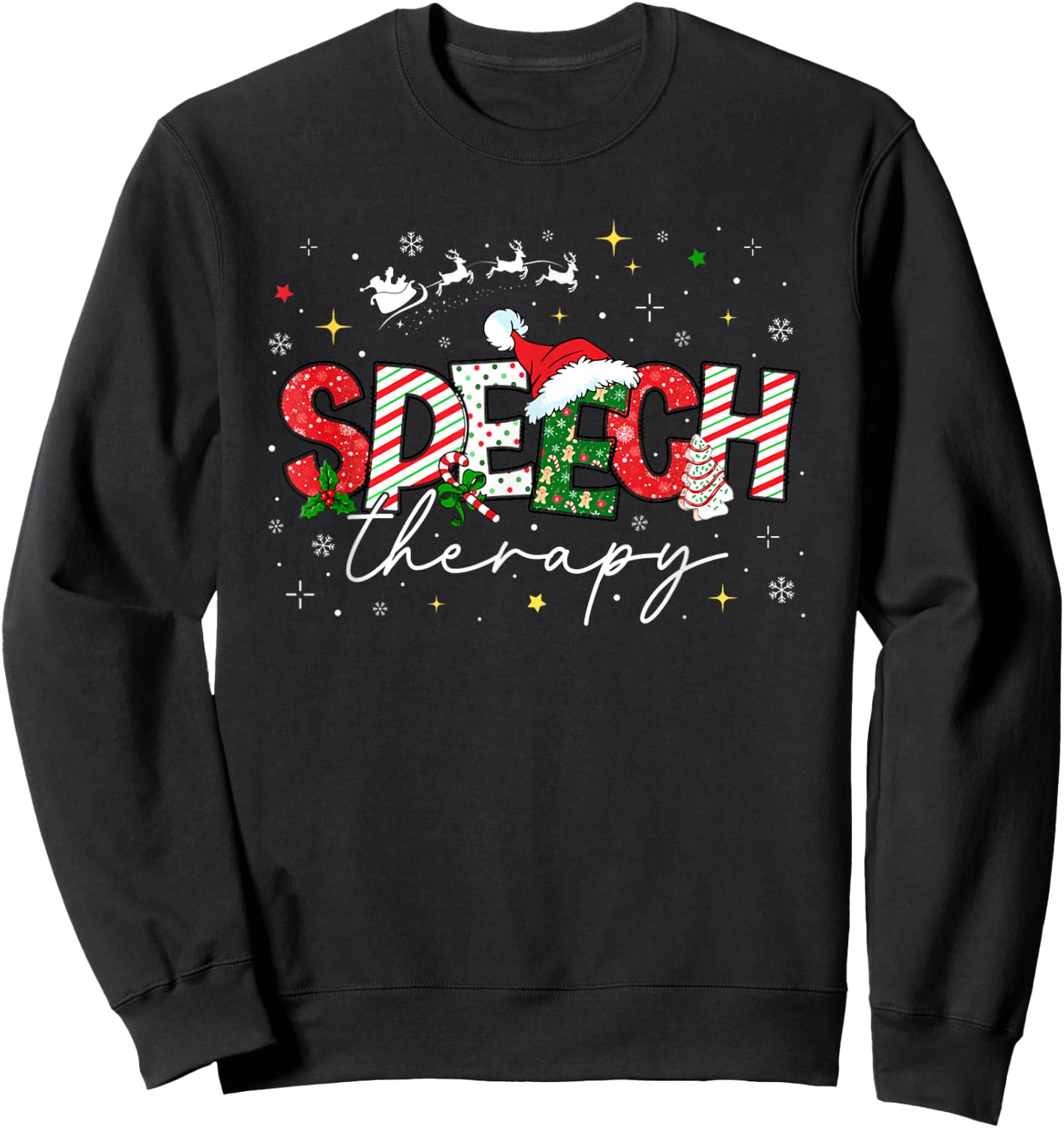 Speech Therapy Christmas Vintage Speech Language Pathologist Sweatshirt - Sweatshirt | Black