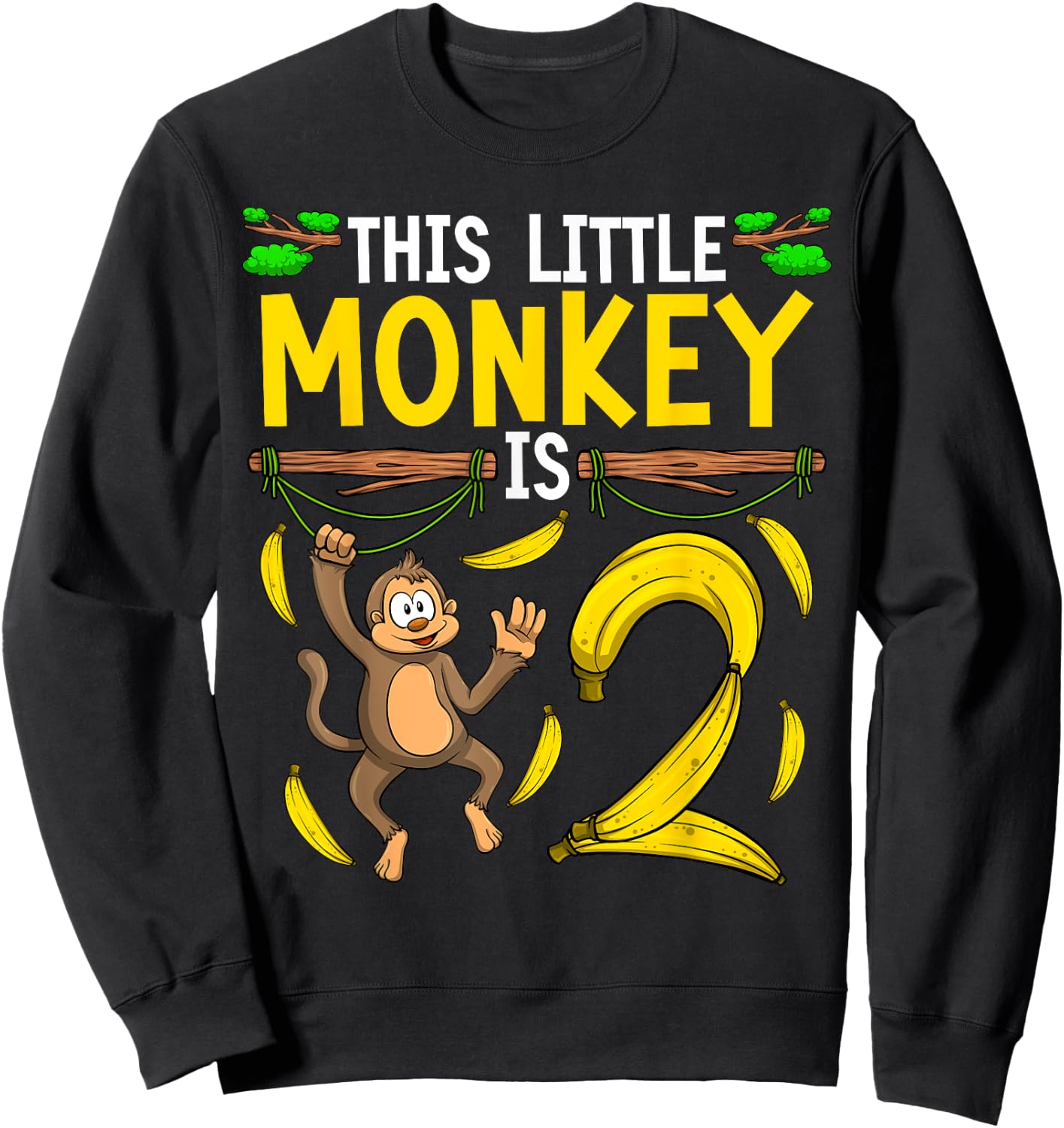 Monkey Birthday Shirt 2nd Monkey Theme Party Kids Sweatshirt - Sweatshirt | Black