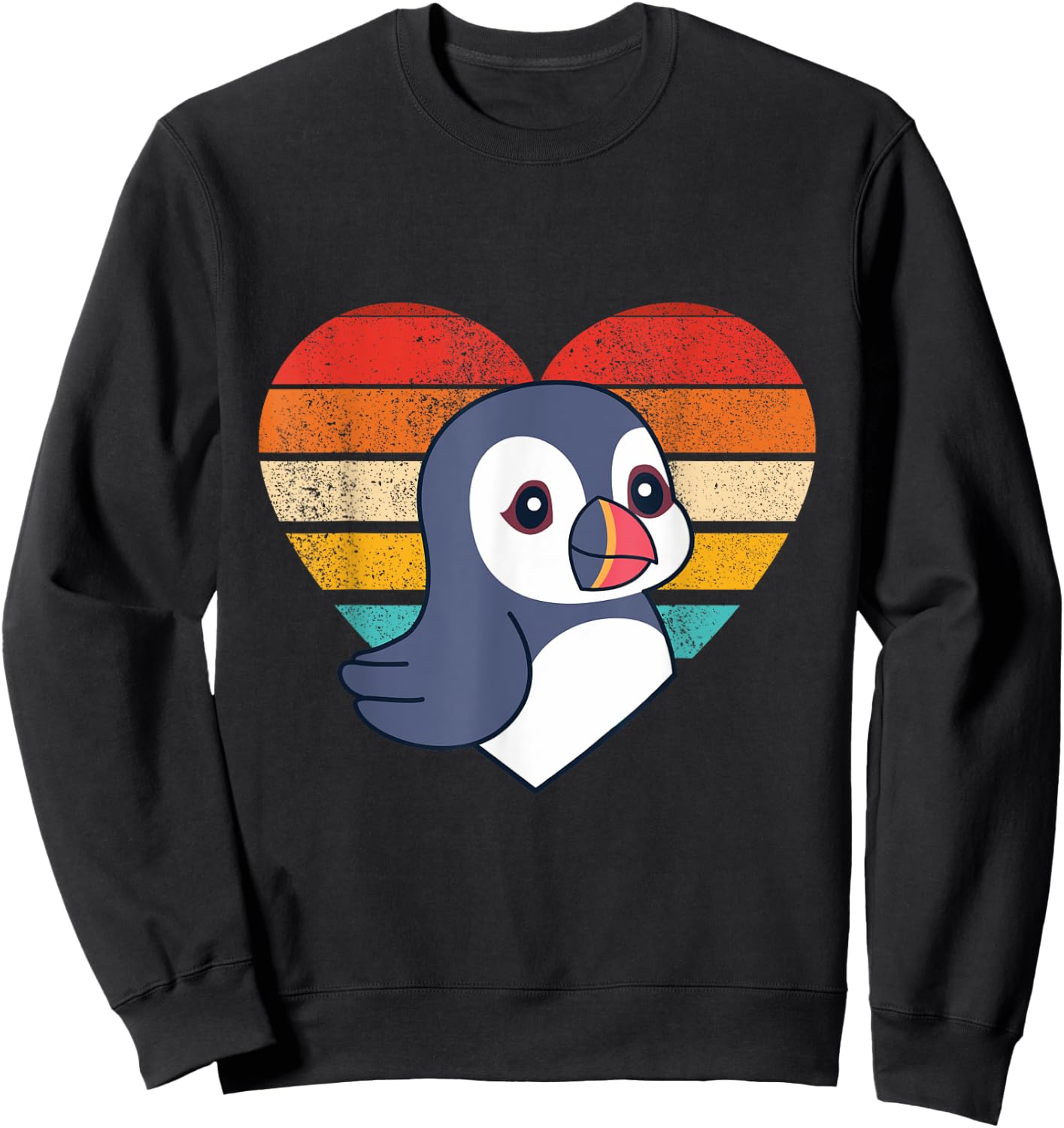 Cute Puffin Design Retro Heart Shape Vintage Sweatshirt - Sweatshirt | Black