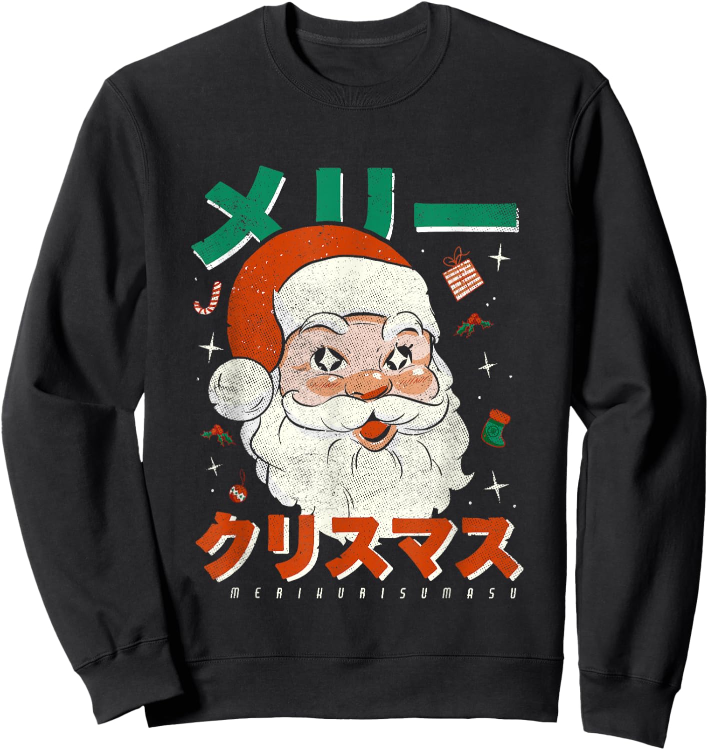 Japan Vintage Santa Merikurisumasu Xmas Japanese Christmas Sweatshirt - Sweatshirt | Black