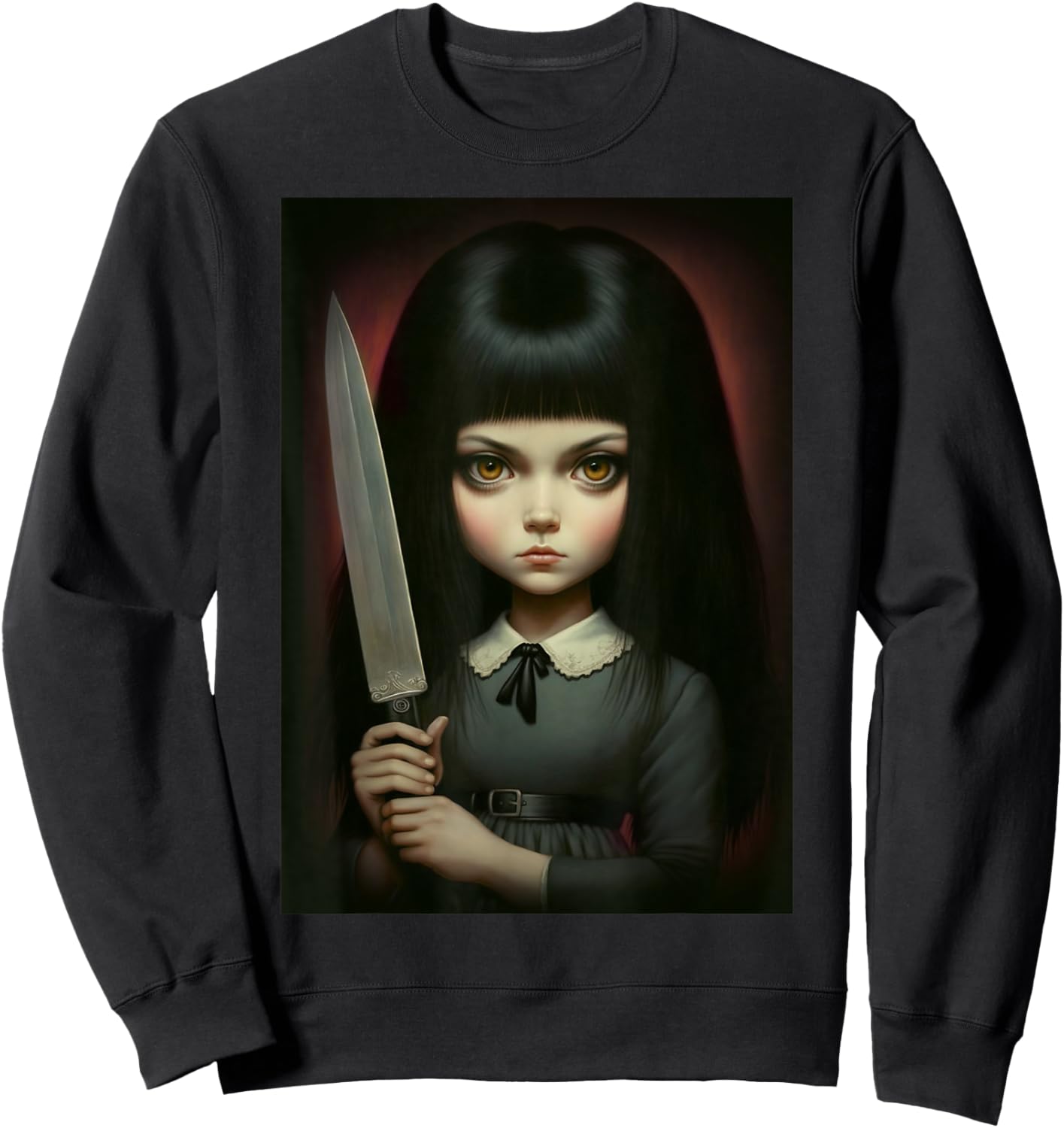 Last Gasp Graphics Sinister Girl Holding Knife Sweatshirt - Sweatshirt | Black
