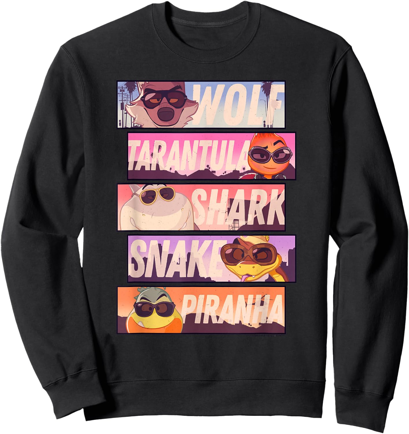 The Bad Guys Sunglasses Character Stacked Panels Sweatshirt - Sweatshirt | Black