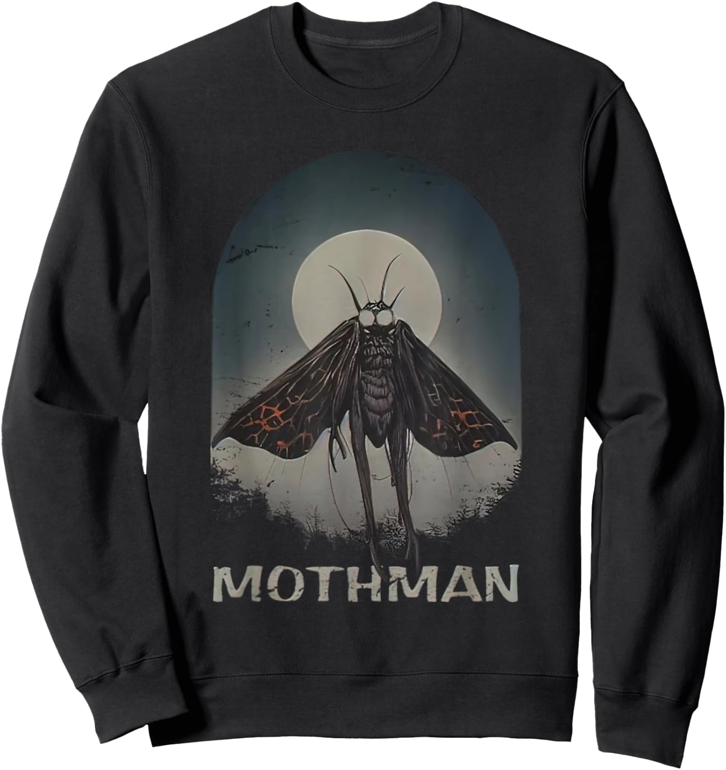 Mothman Cryptid Cryptozoology Moon Scary Sweatshirt - Sweatshirt | Black