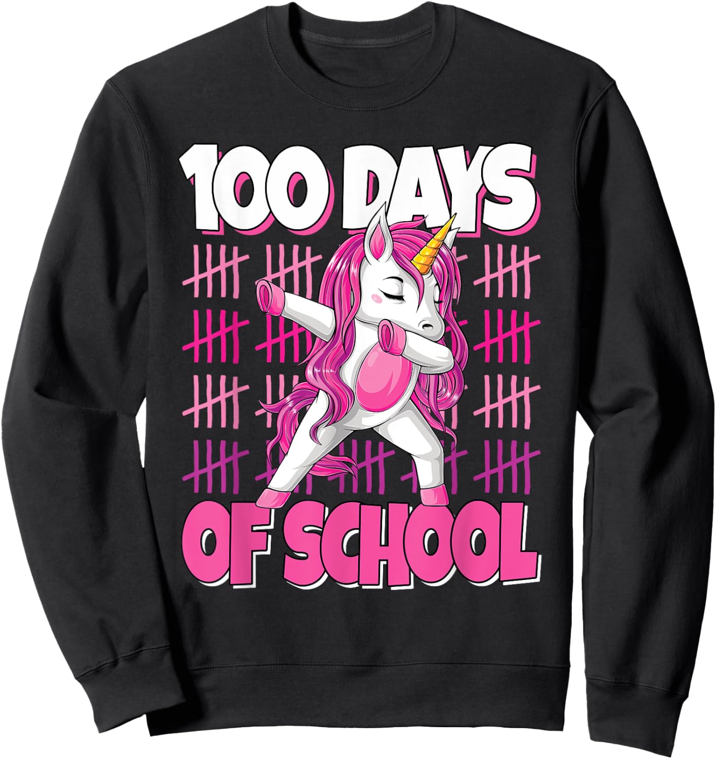 100 Days Of School Dabbing Unicorn 100th Day Of School Girls Sweatshirt - Sweatshirt | Black