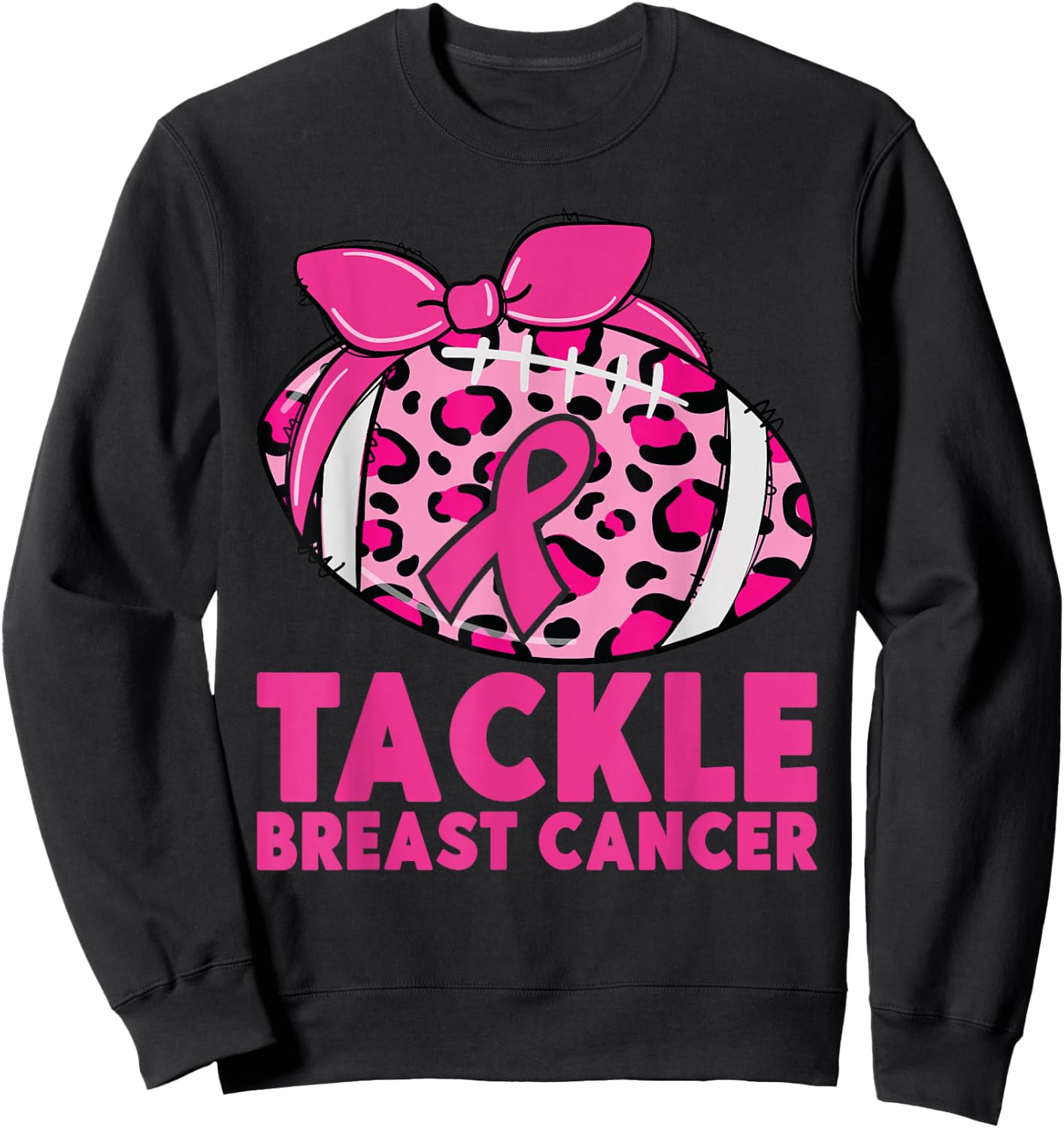 Tackle Breast Cancer Awareness Pink Ribbon Leopard Football Sweatshirt - Sweatshirt | Black