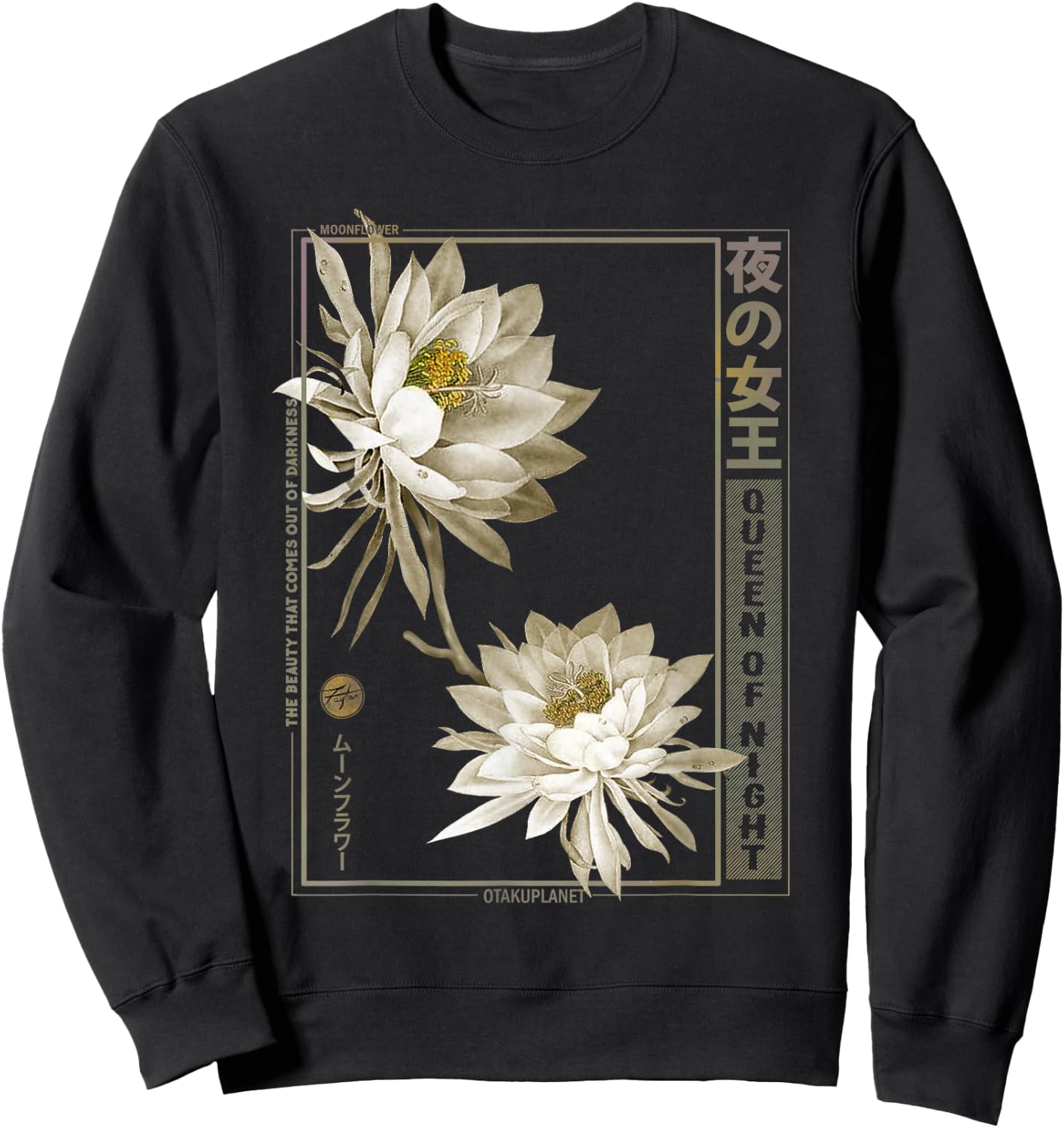 Anime Moon Flower in Japan soft grunge vaporwave aesthetic Sweatshirt - Sweatshirt | Black