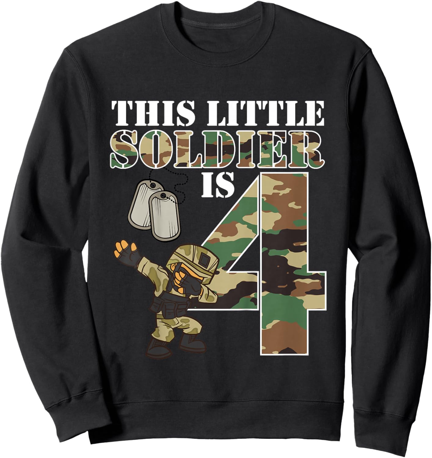 Kids 4 Years Old Boy Army Military 4th Birthday Kids Sweatshirt - Sweatshirt | Black
