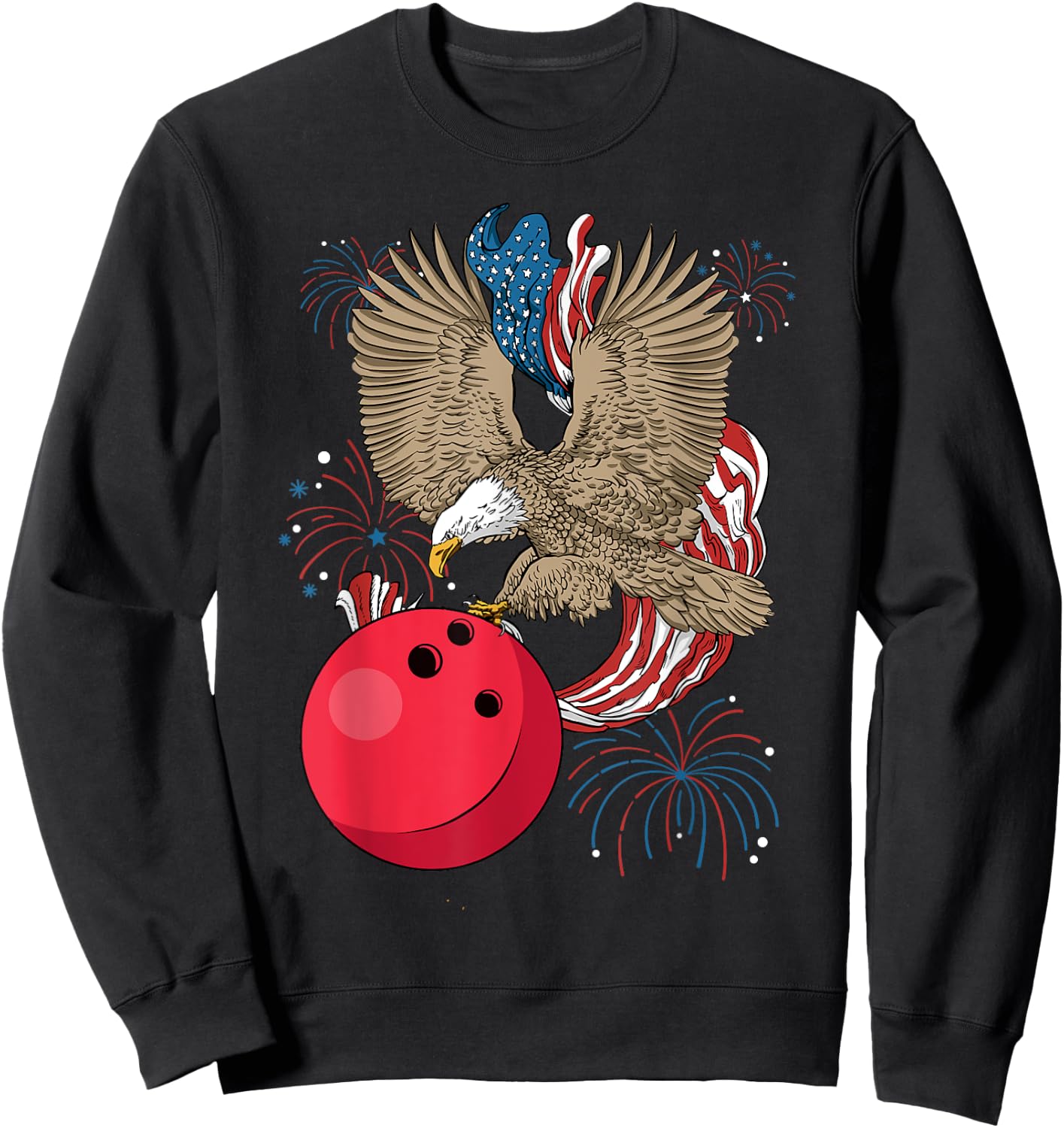 Bowling 4th Of July Eagle USA Flag America Bowling Player Sweatshirt - Sweatshirt | Black