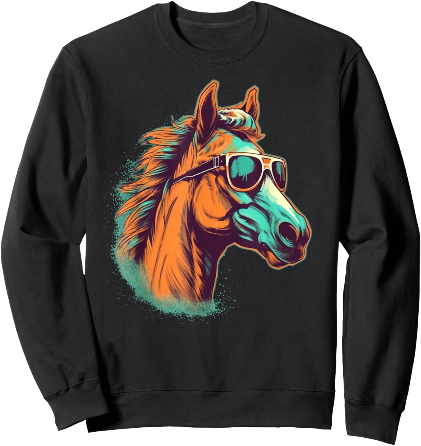 Funny looking Horse Face with Sunglasses Sweatshirt - Sweatshirt | Black