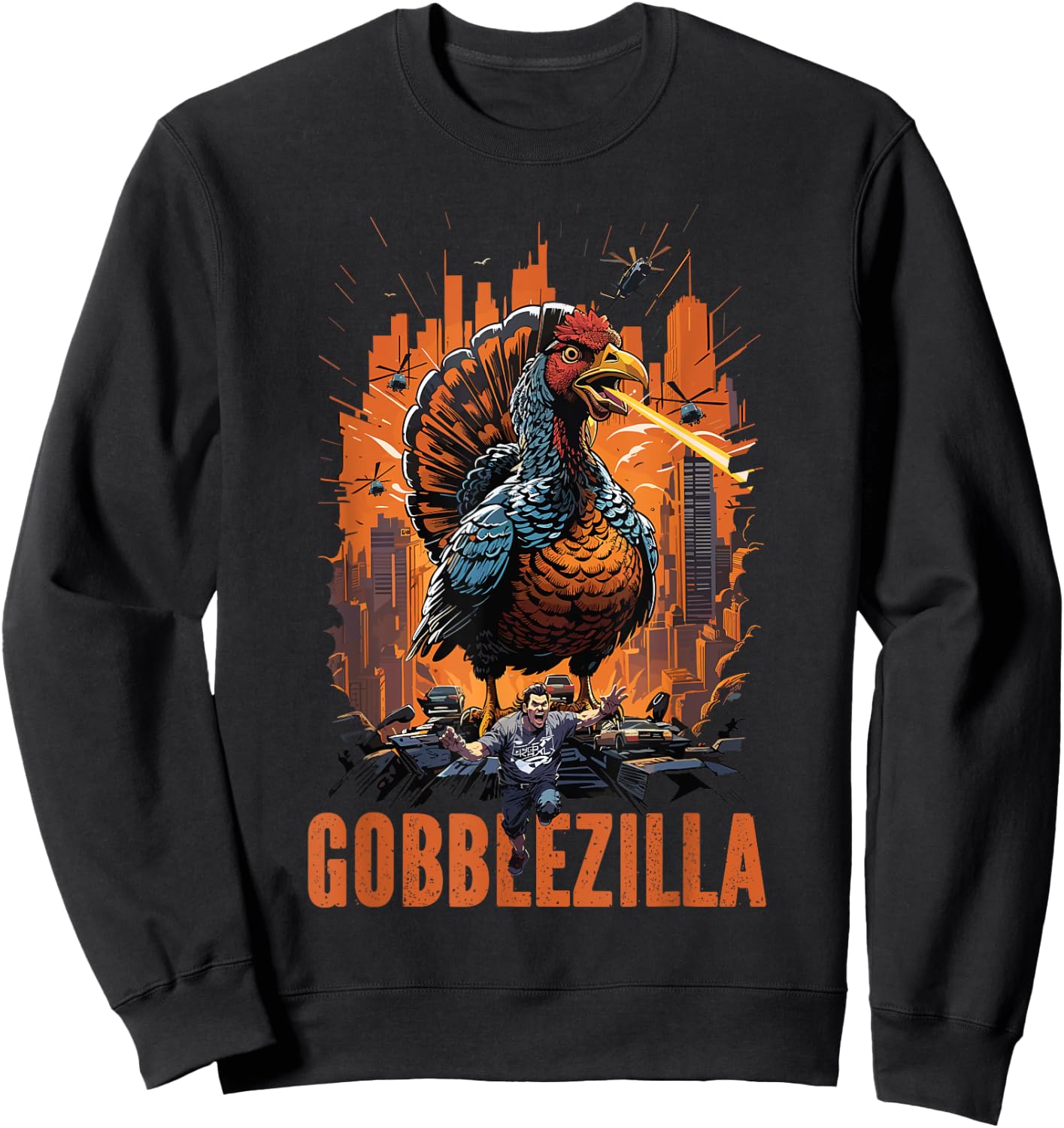 Funny Gobblezilla Angry Turkey Thanksgiving Men Women Teens Sweatshirt - Sweatshirt | Black