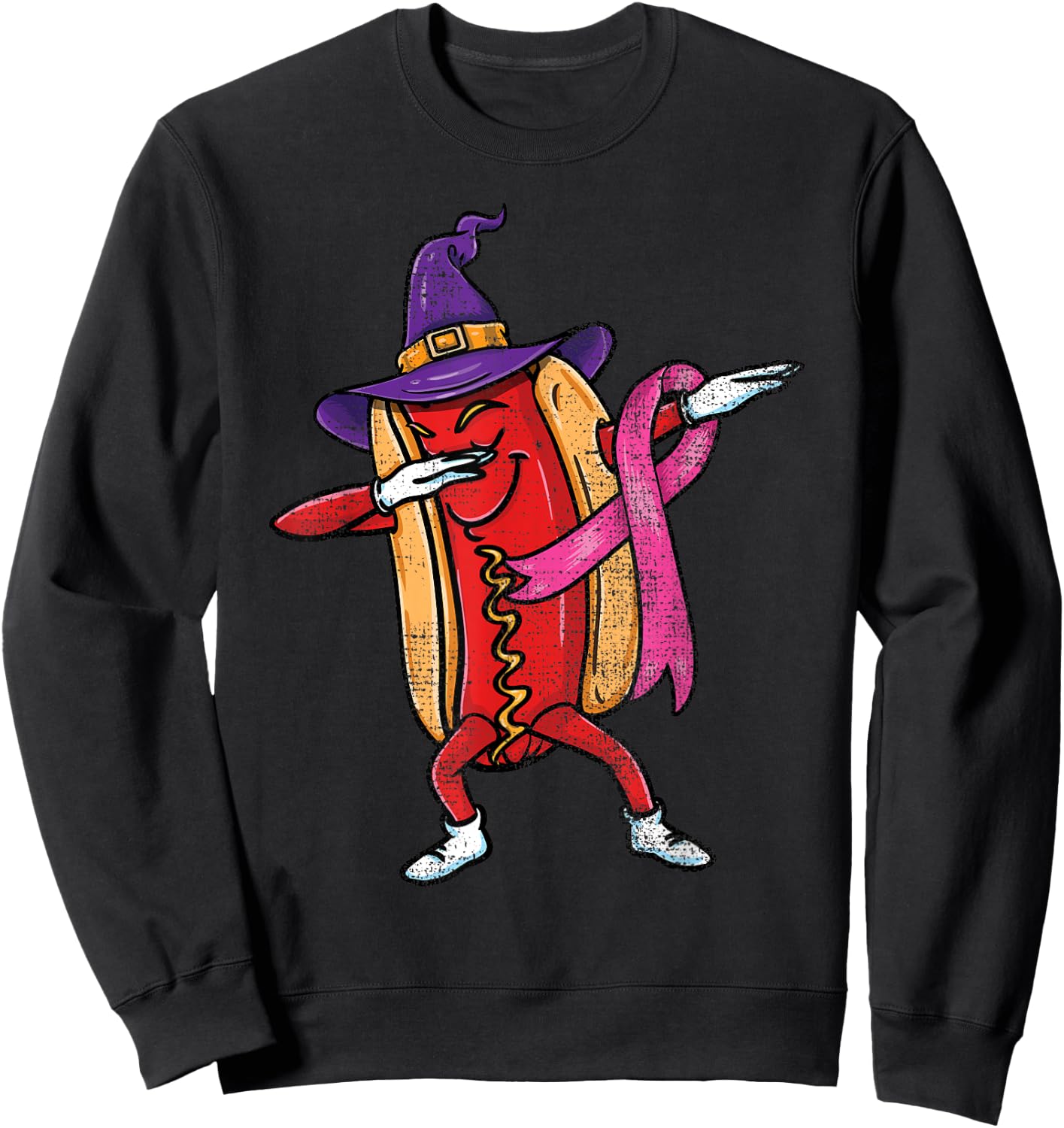 Dabbing Hot Dog Halloween Breast Cancer Awareness Sweatshirt - Sweatshirt | Black