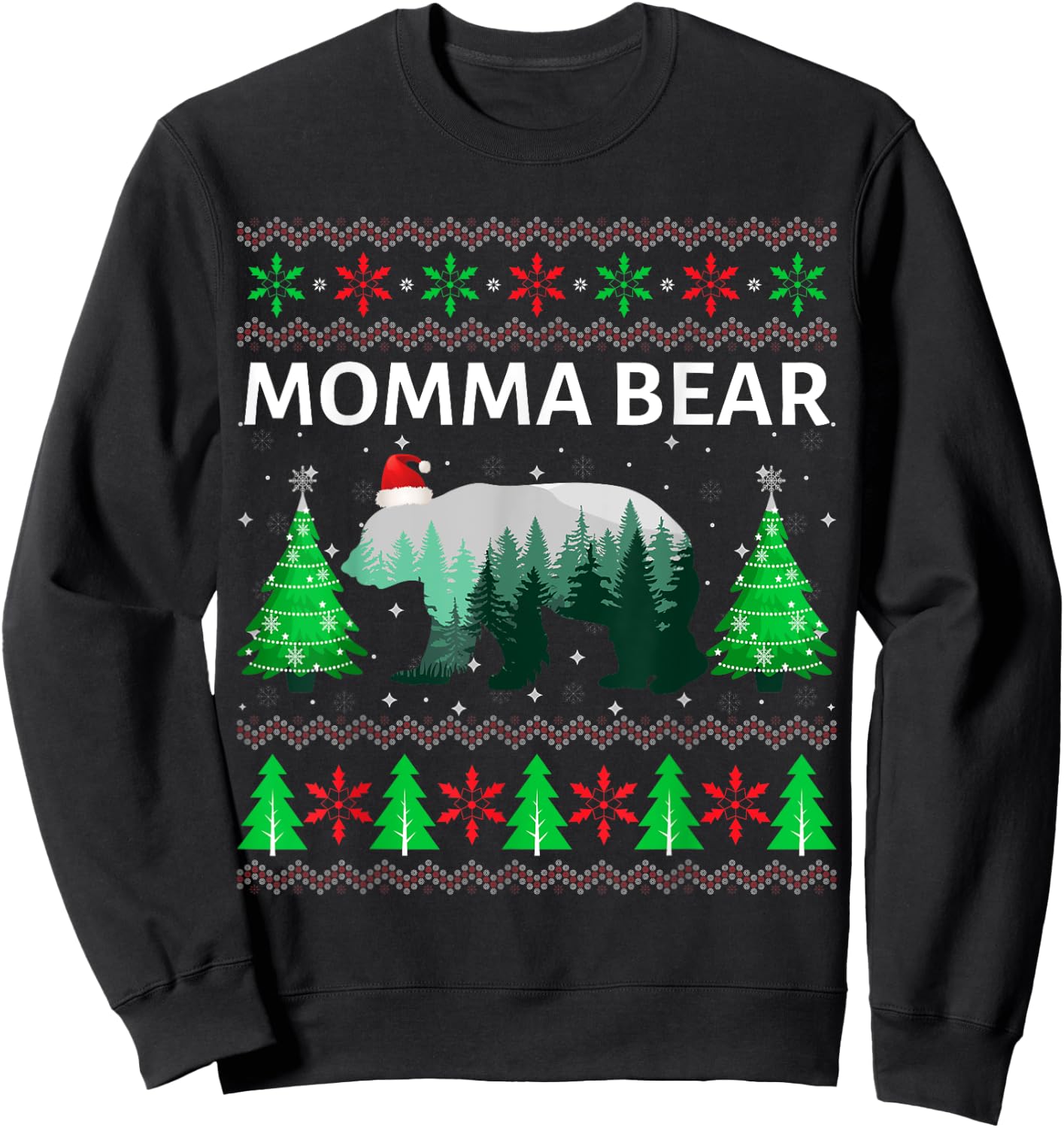 Family Matching Ugly Christmas Sweater Momma Bear Xmas Sweatshirt - Sweatshirt | Black
