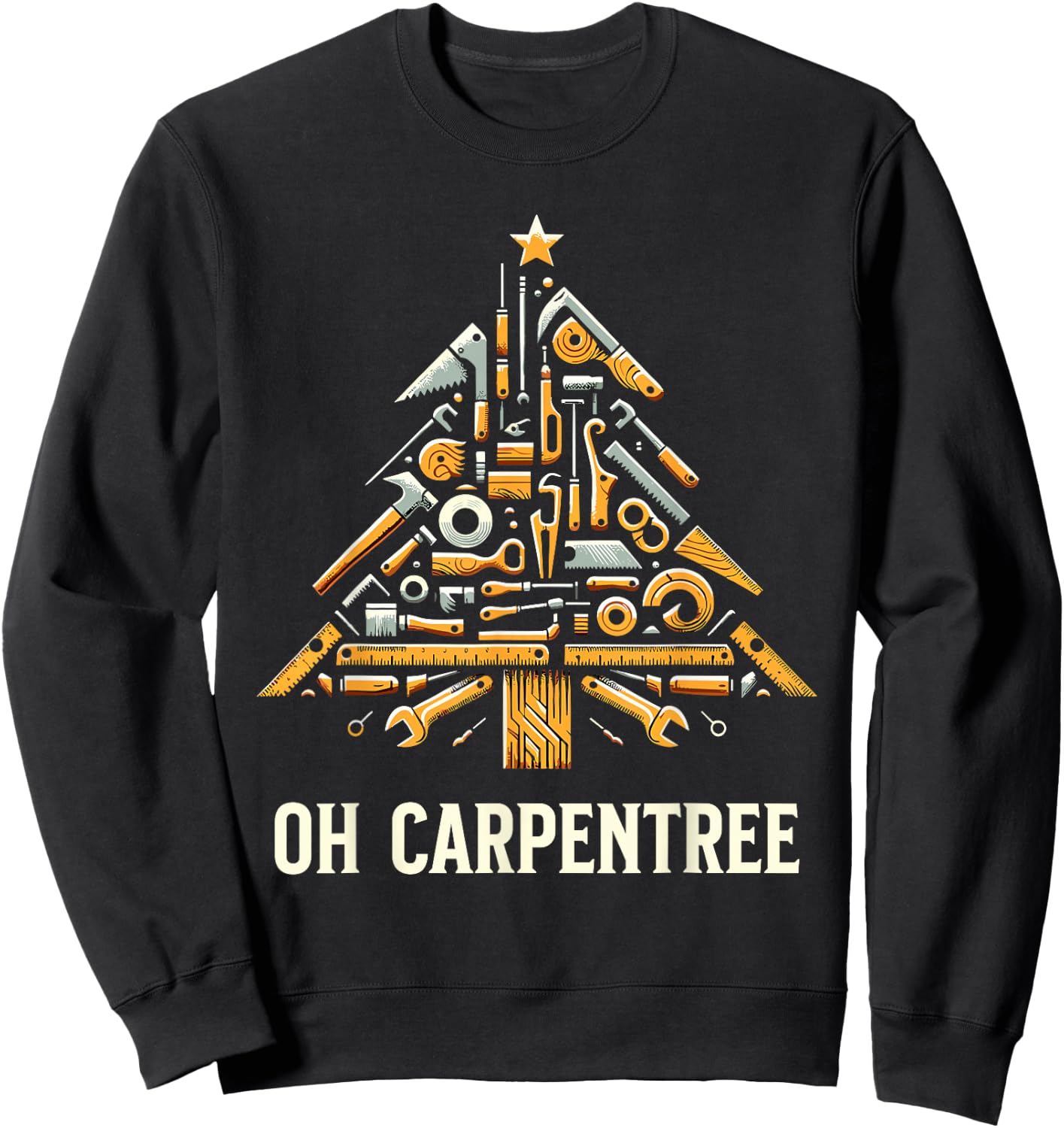 Funny Woodworking Woodworker Carpentry Christmas Tree Sweatshirt - Sweatshirt | Black