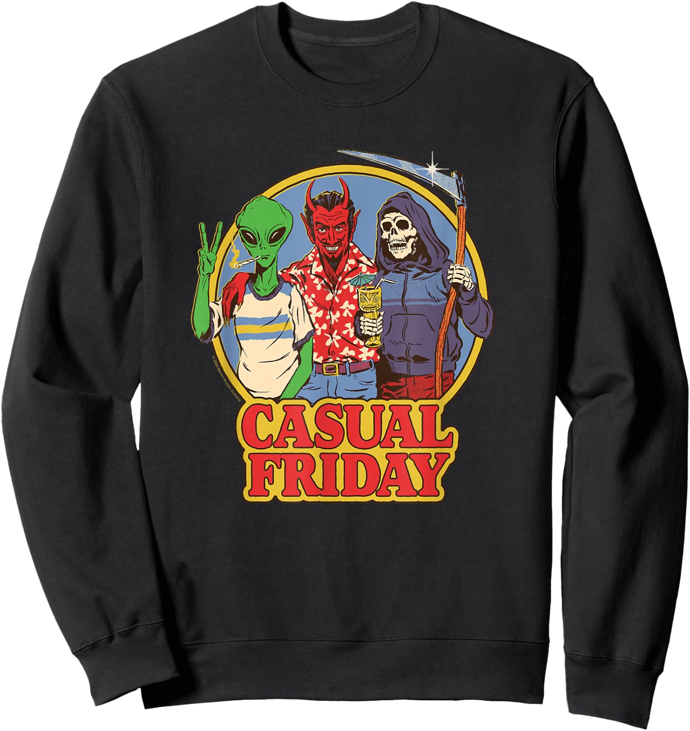 Steven Rhodes Casual Friday Alien Devil Retro Dark Humor Sweatshirt - Sweatshirt | Black