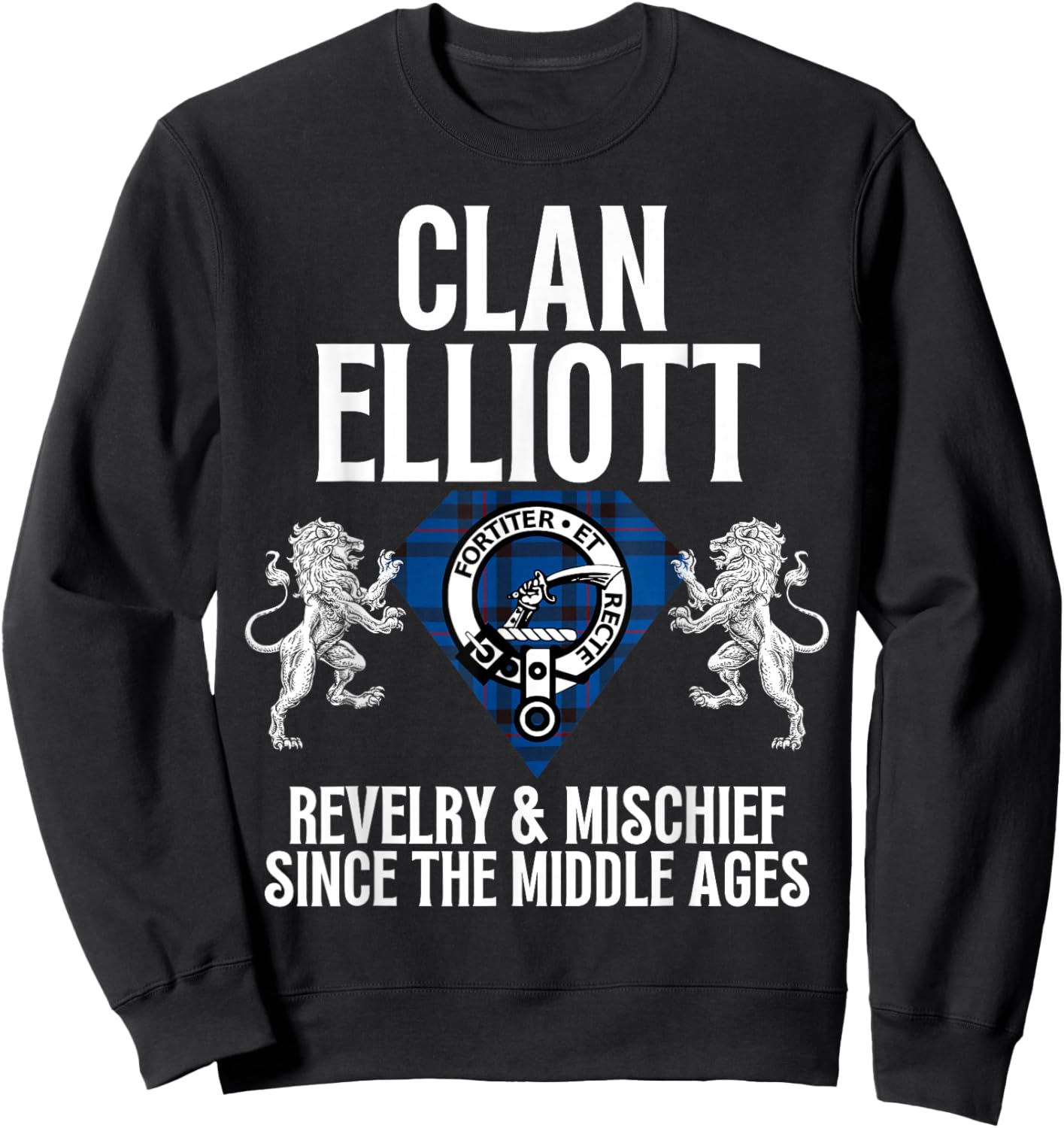 HighlandFour Elliott Clan Scottish Name Coat Of Arms Tartan Family Party Sweatshirt - Sweatshirt | Black