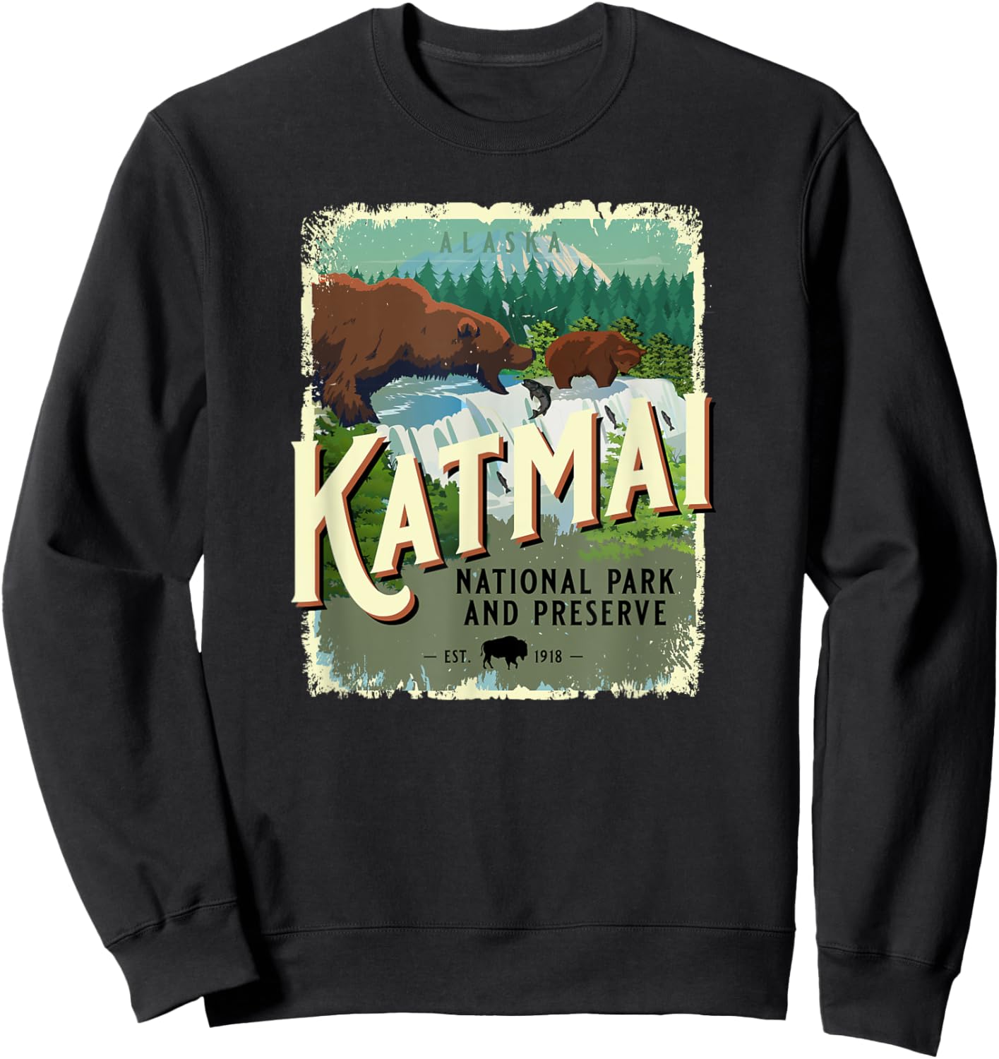 Katmai National Park and Preserve Alaska Brown Bear Souvenir Sweatshirt - Sweatshirt | Black