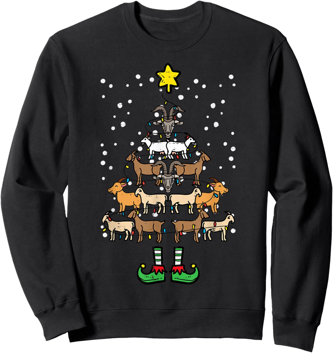 Goat Christmas Tree Xmas Farm Animal Farmer Men Women Kids Sweatshirt - Sweatshirt | Black