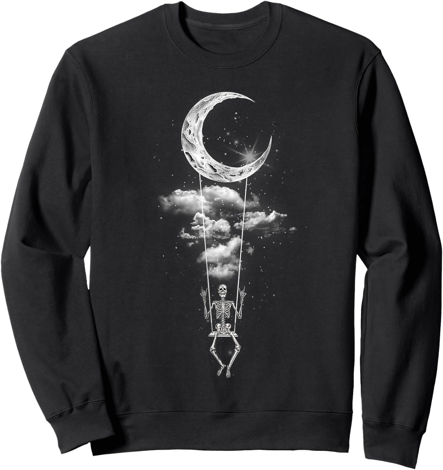 Skeleton Hand Rock On Moon Swing Funny Halloween Sweatshirt - Sweatshirt | Black