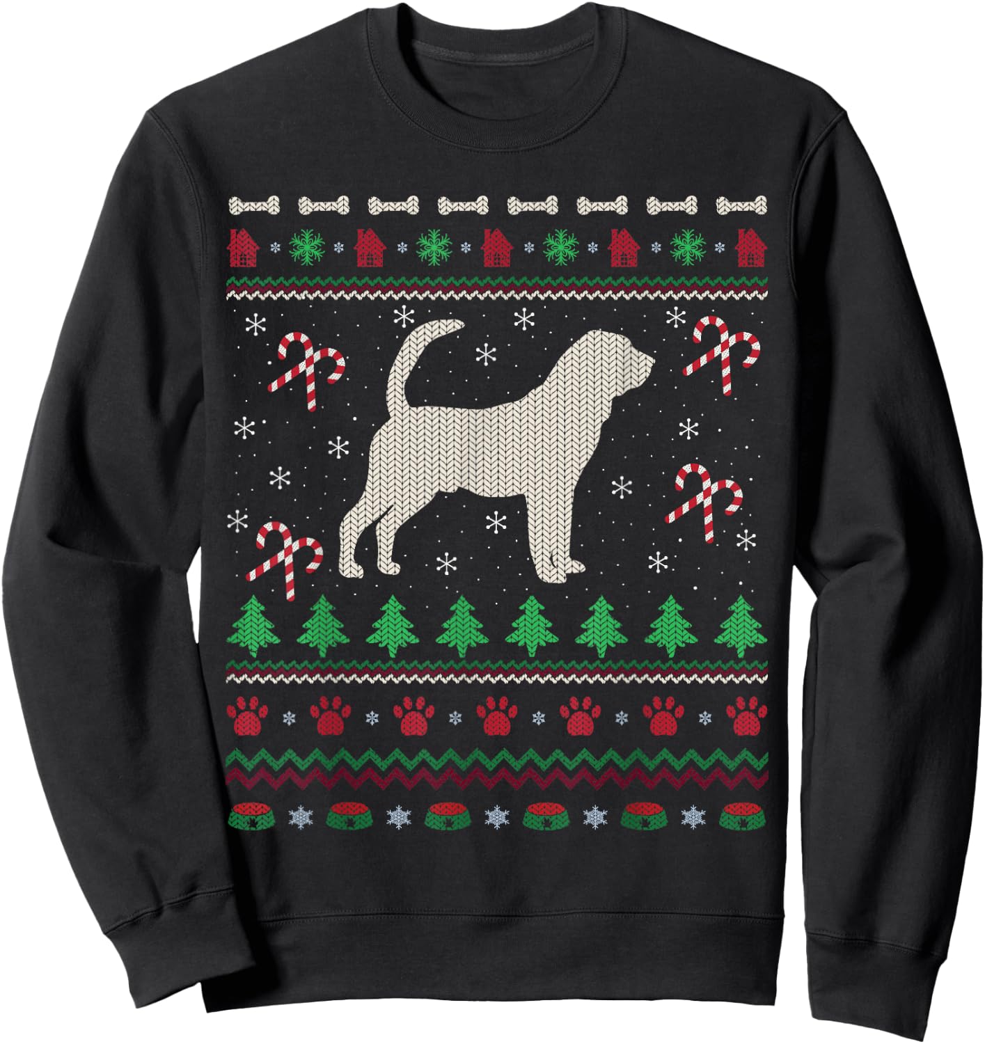 Ugly Xmas Sweater Style Santa Bloodhound Dog Christmas Sweatshirt - Sweatshirt | Black