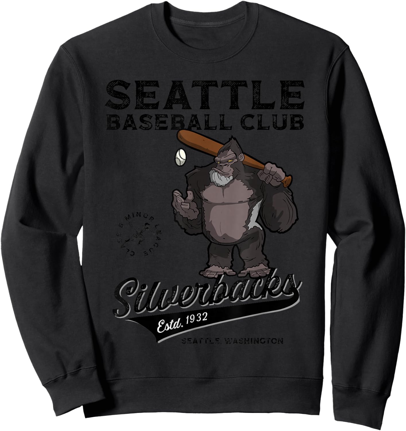 Seattle Silverbacks Minor League Retro Baseball Team Sweatshirt - Sweatshirt | Black