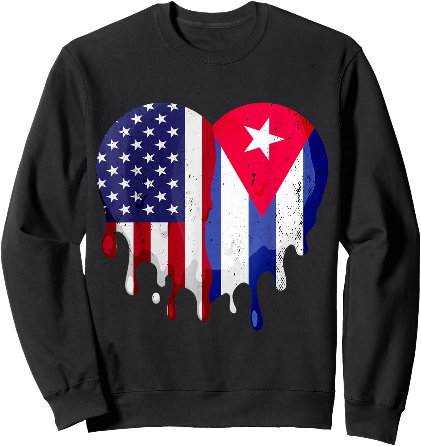 American Cuban Hispanic Heritage Month Cuba Flag Heart Sweatshirt - Sweatshirt | Black