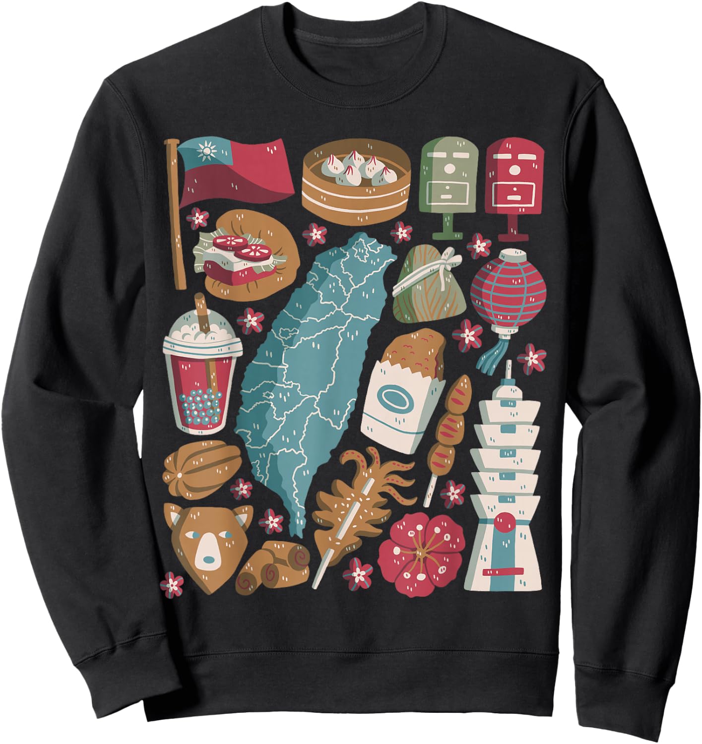 Taiwan Doodles Taipei Asia Bubble Tea Gua Bao Sweatshirt - Sweatshirt | Black