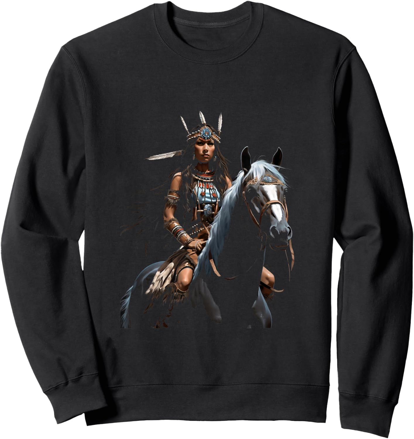 American Indian Warrior Horse Sweatshirt - Sweatshirt | Black