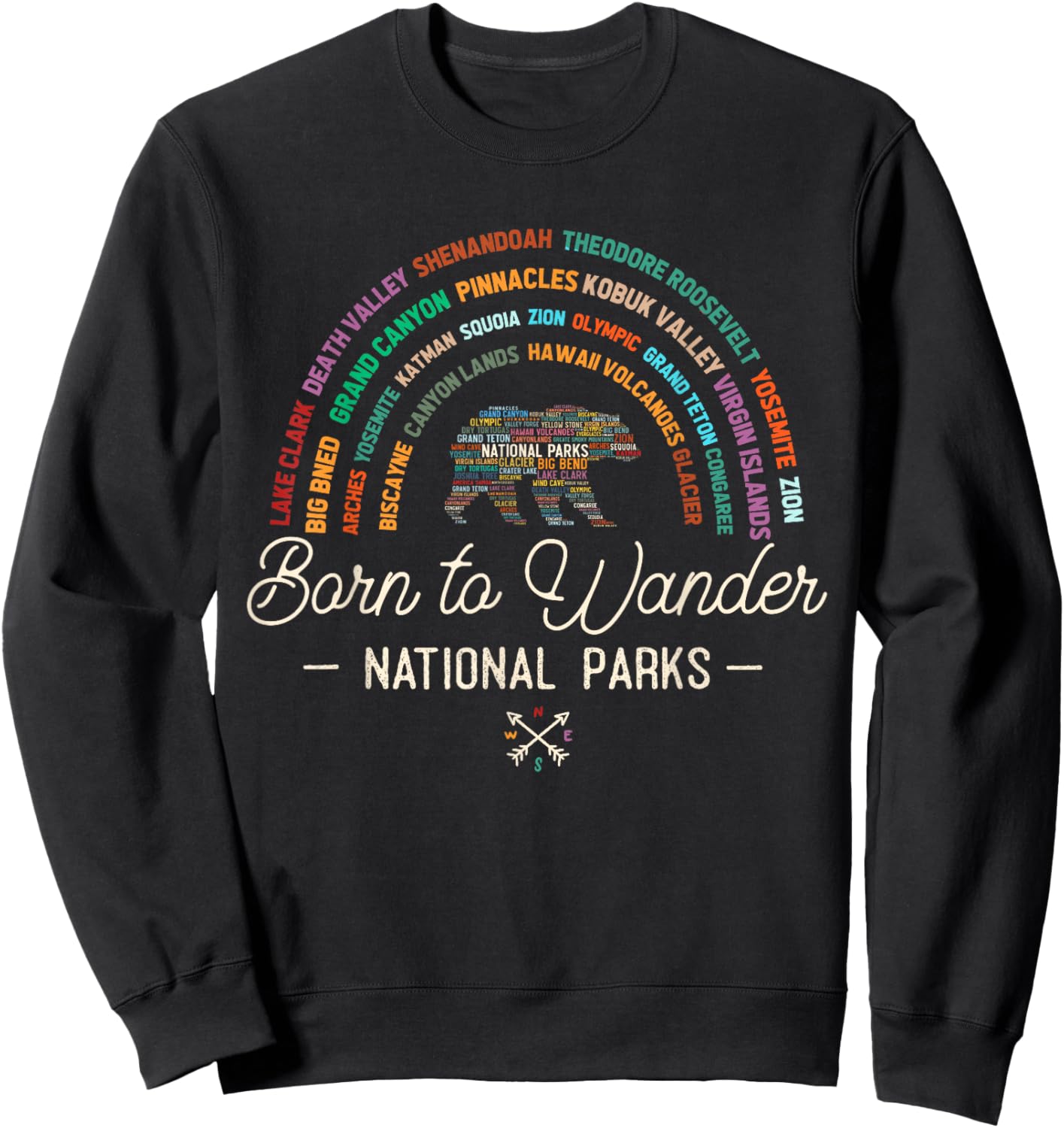 National Parks USA - Bear - Born To Wander National Parks Sweatshirt - Sweatshirt | Black