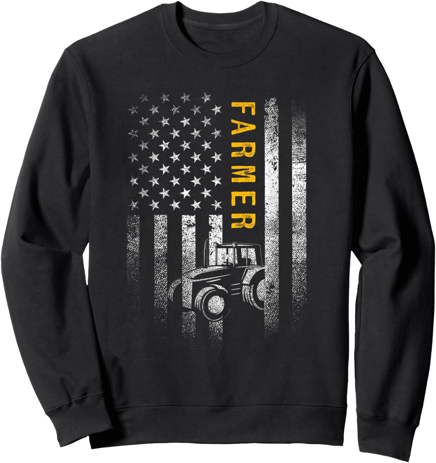 Tractor American USA Flag Funny Farmer Rancher Gifts Farming Women Men Sweatshirt - Sweatshirt | Black
