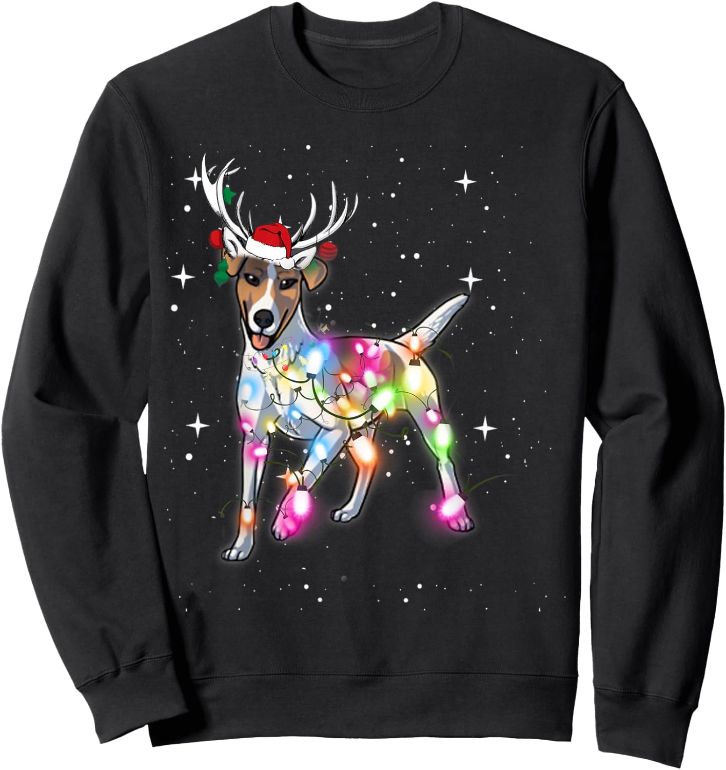 Smooth Fox Terrier Christmas Lights Pajama Funny Dog Sweatshirt - Sweatshirt | Black