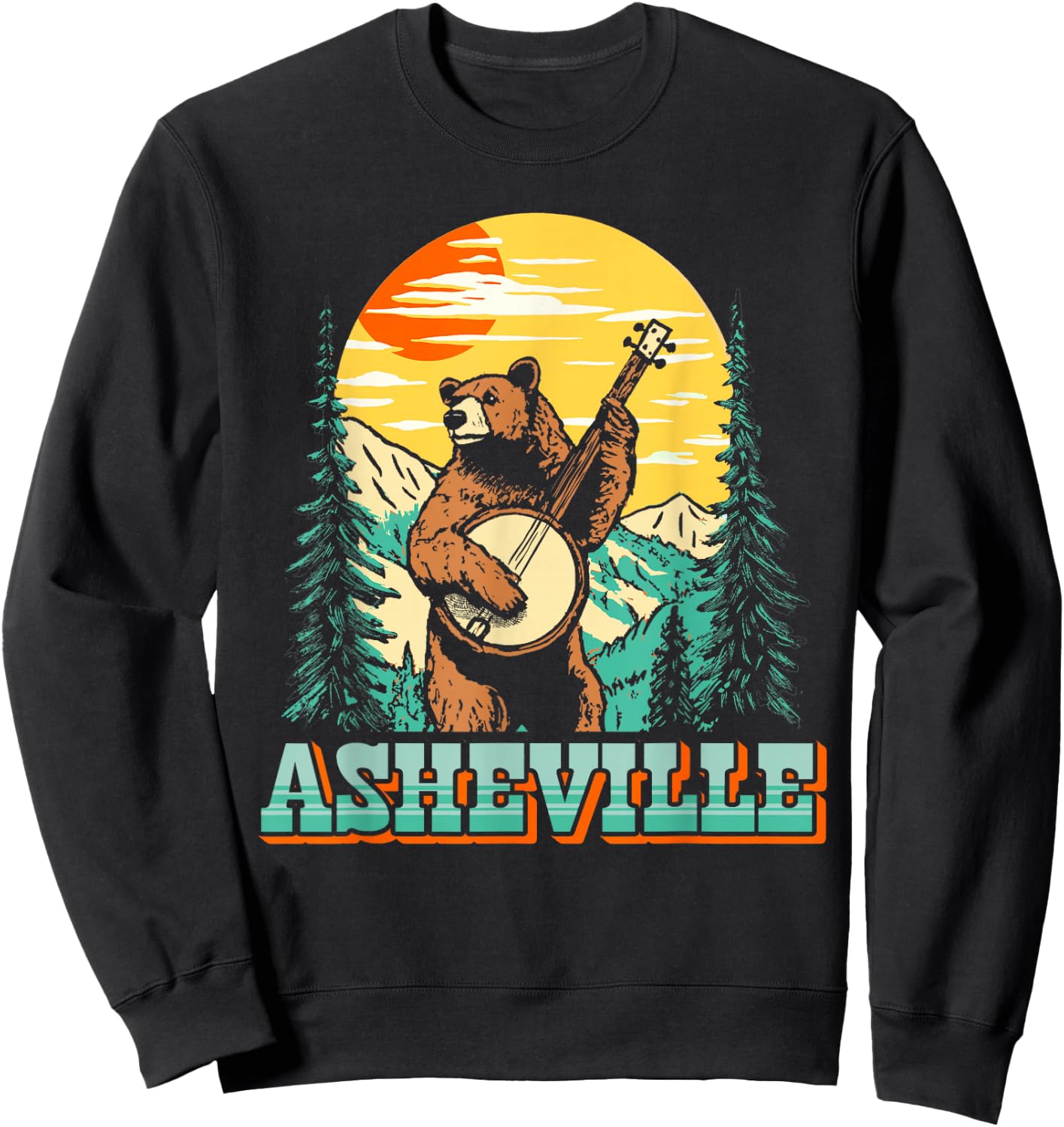Asheville North Carolina Banjo Bear Vintage Nature Sweatshirt - Sweatshirt | Black