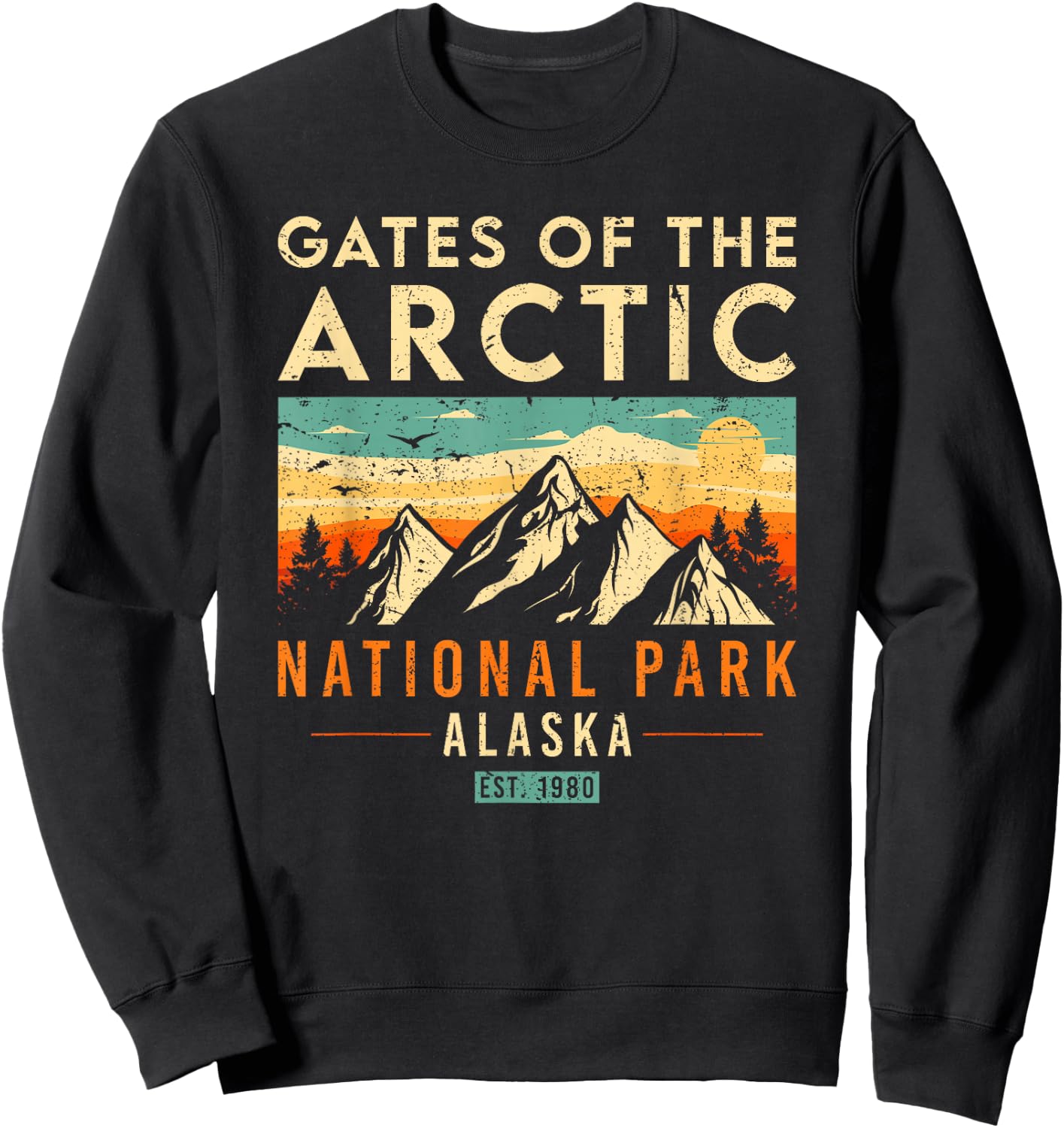 Gates Of The Arctic Est. 1980 Retro Alaska National Park Sweatshirt - Sweatshirt | Black