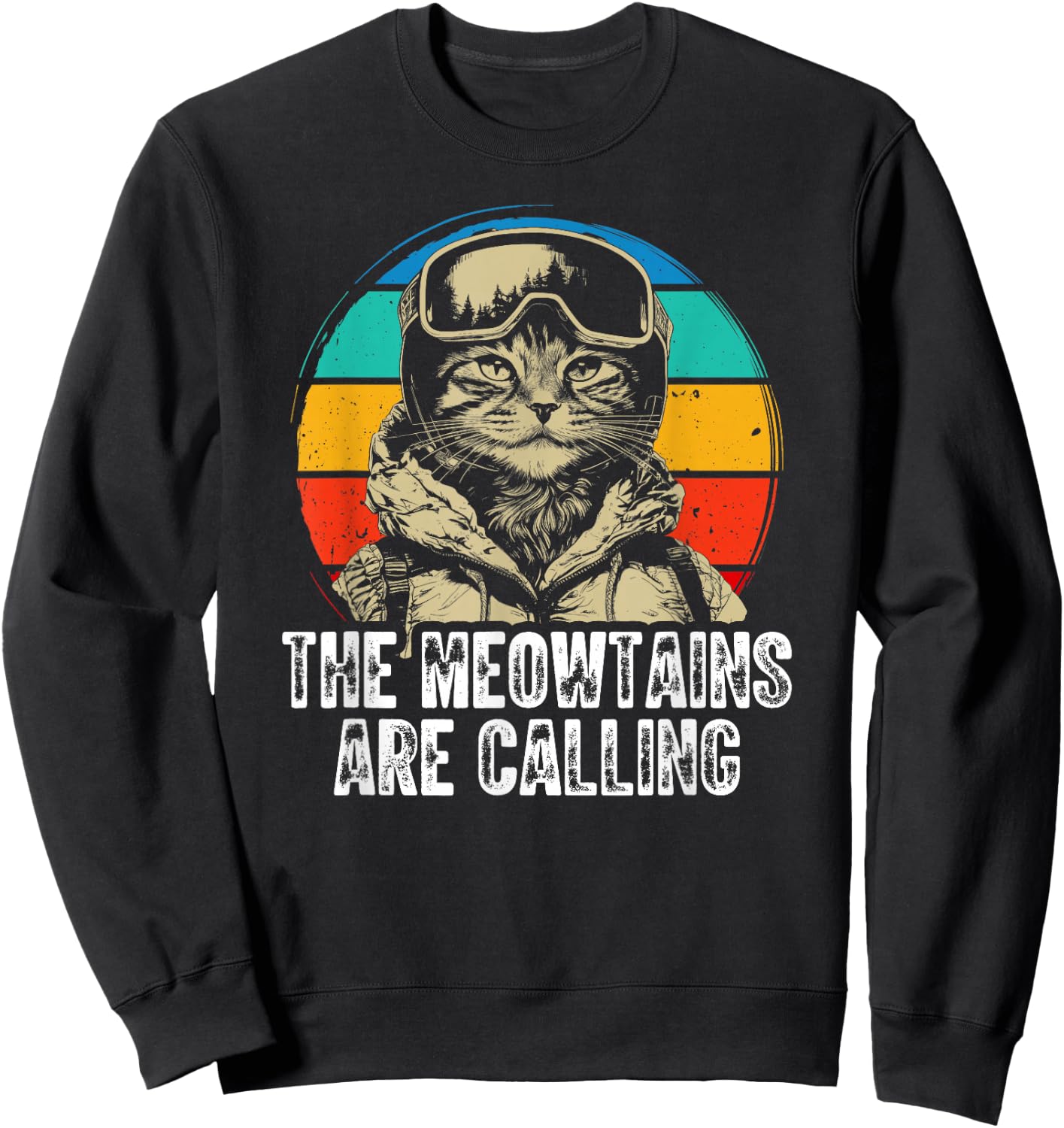Funny Skiing Cat Gift Snowboarder Accessories The Meowtains Are Calling Cat Goggle Design -Adults Kids Black Short Sleeve S Sweatshirt - Sweatshirt | Black