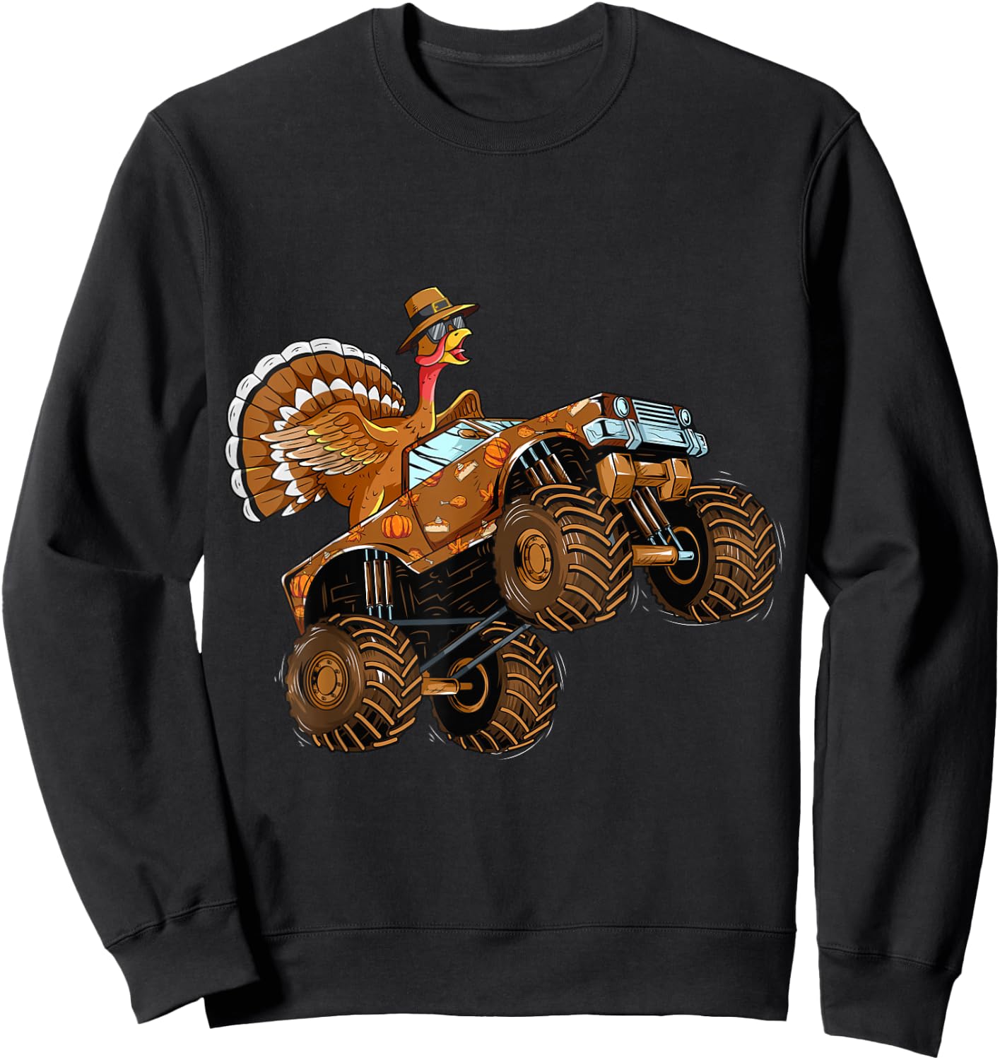Thanksgiving Turkey Riding Monster Truck For Boys Girls Kids Sweatshirt - Sweatshirt | Black