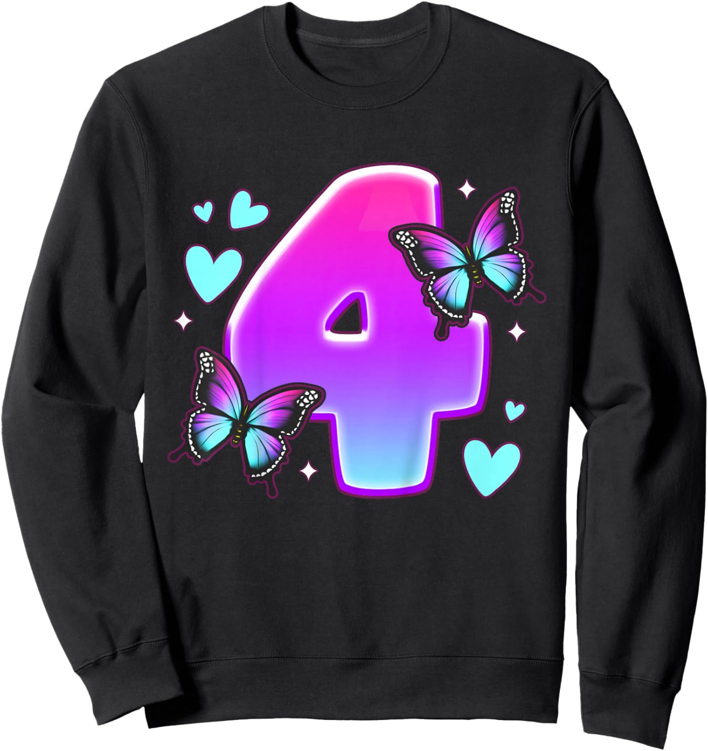 Birthday Girl 4 years, Butterflies and Number 4 Sweatshirt - Sweatshirt | Black