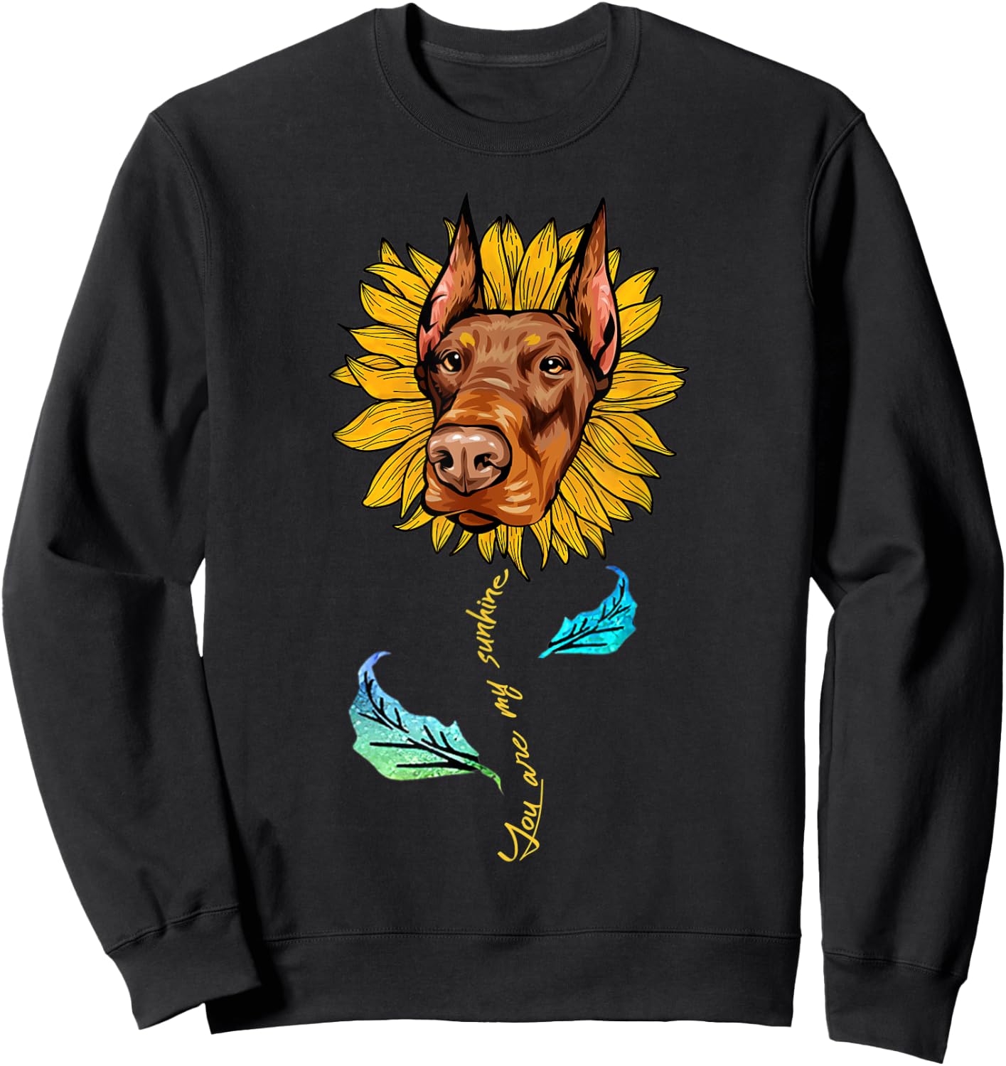 Sunflower Doberman head Funny Dog Sweatshirt - Sweatshirt | Black