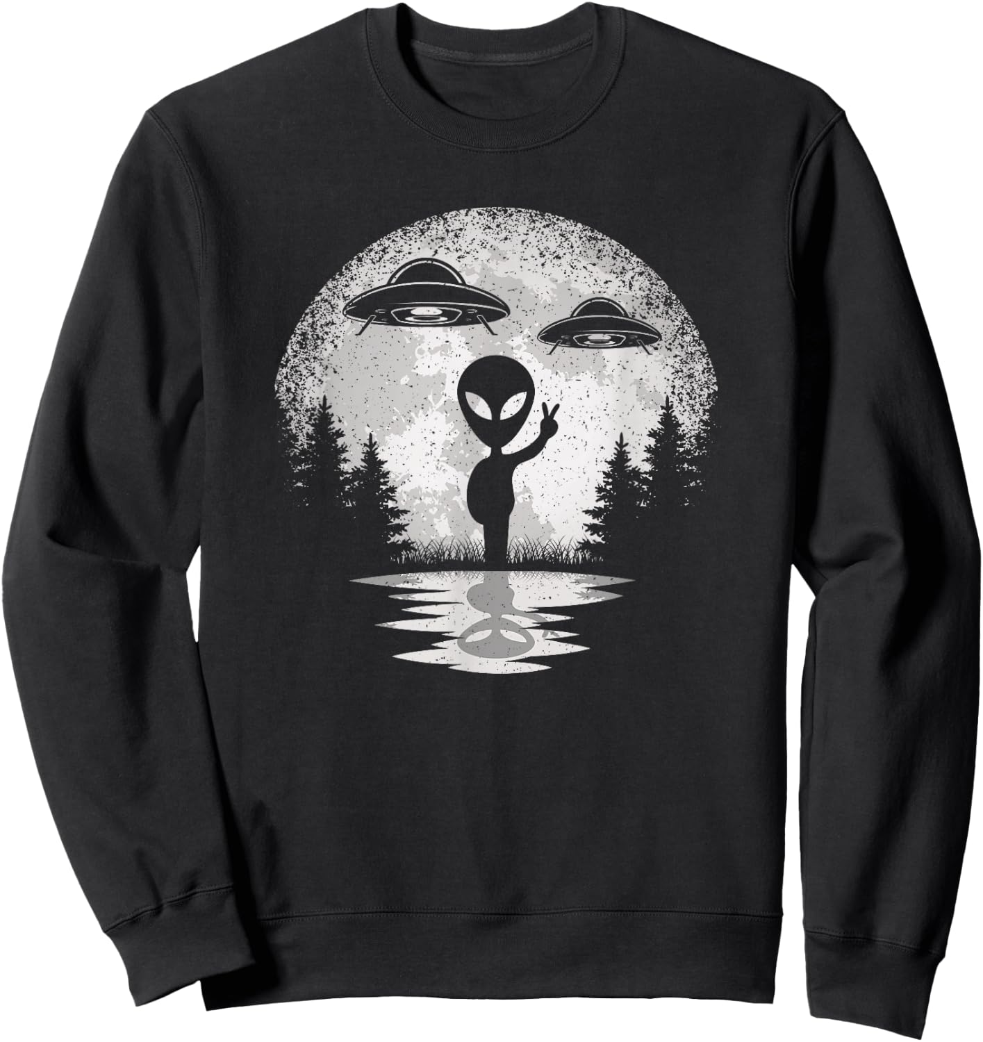 Alien Moon Space UFO Extraterrestrial Vintage Men Women Kids Sweatshirt - Sweatshirt | Black