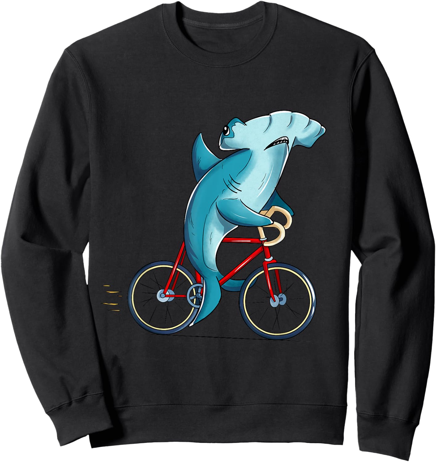 Hammerhead Shark Riding Bicycle Cute Biker Sweatshirt - Sweatshirt | Black