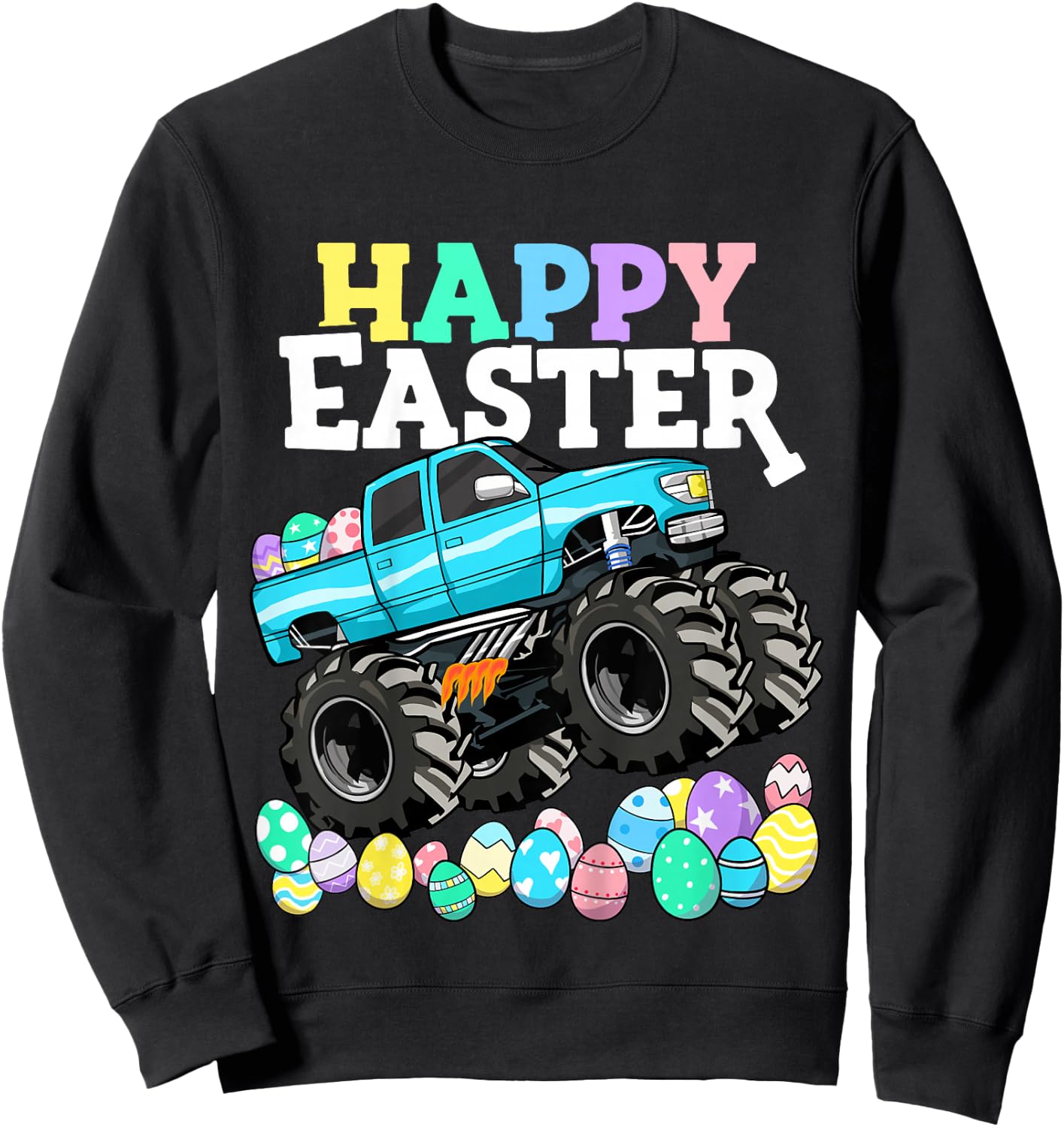 Boys Happy Easter Monster Truck Easter Eggs Toddler Sweatshirt - Sweatshirt | Black