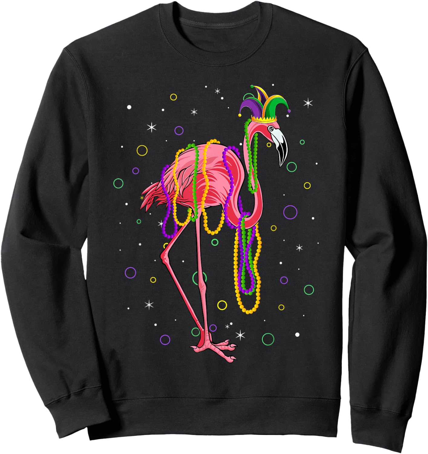 Jester Flamingo & Beads Mardi Gras Fat Tuesday Parade Girls Sweatshirt - Sweatshirt | Black