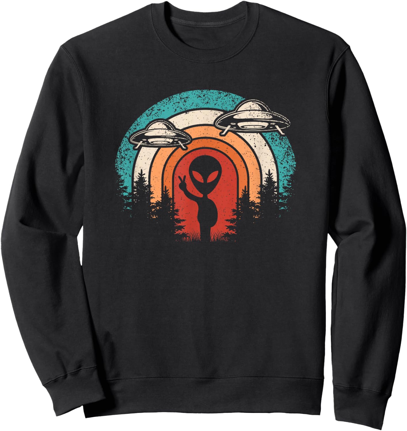 Funny Retro Alien UFO Space Extraterrestrial Men Women Sweatshirt - Sweatshirt | Black