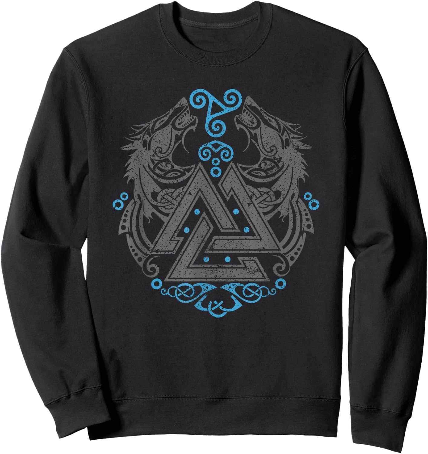 Walhalla Wolf Wolves Odins Runes Valknut Symbol Viking Sweatshirt - Sweatshirt | Black