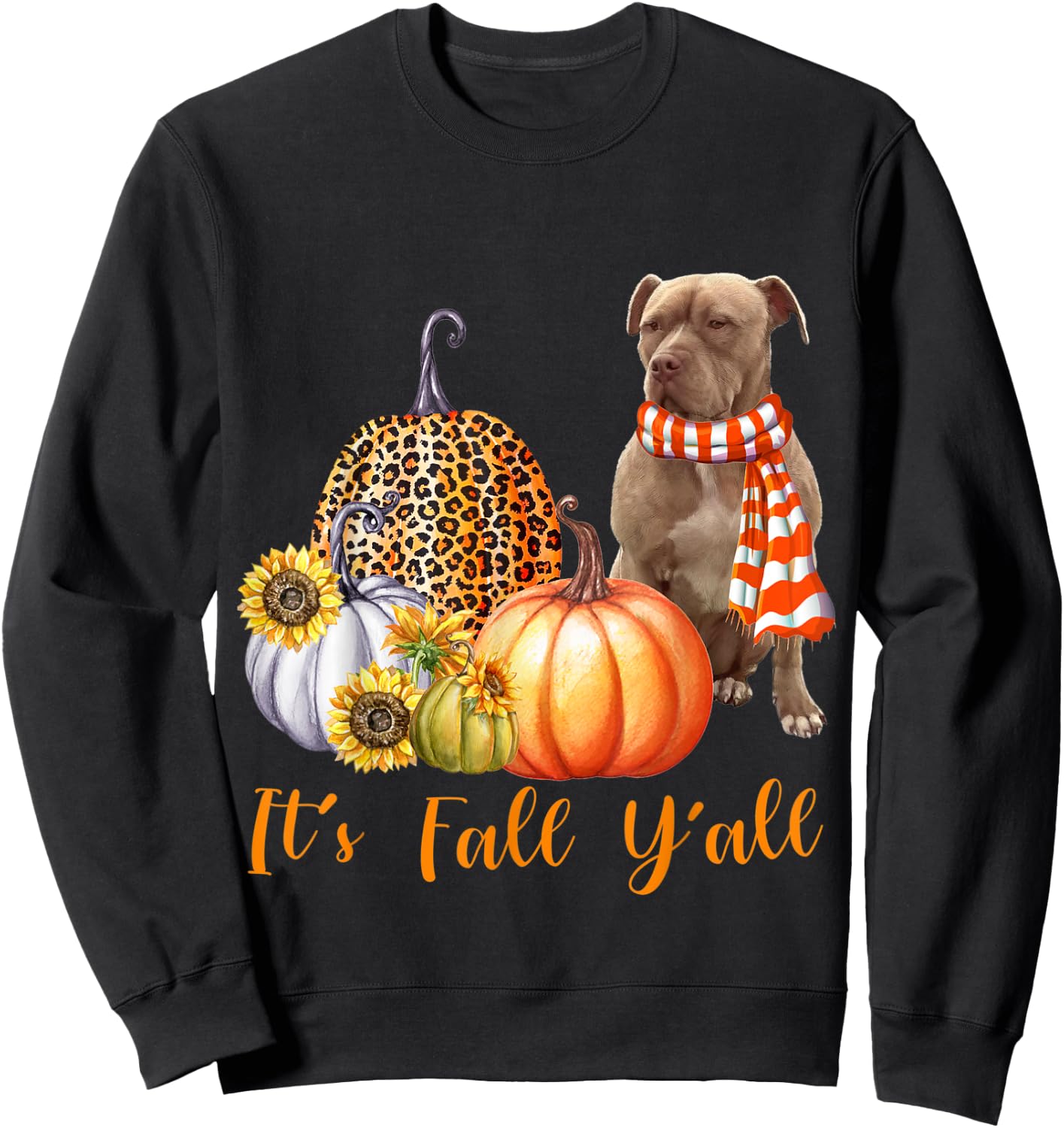 It's Fall Y'all Pitbull Dog Leopard Pumpkin Fall Sweatshirt - Sweatshirt | Black