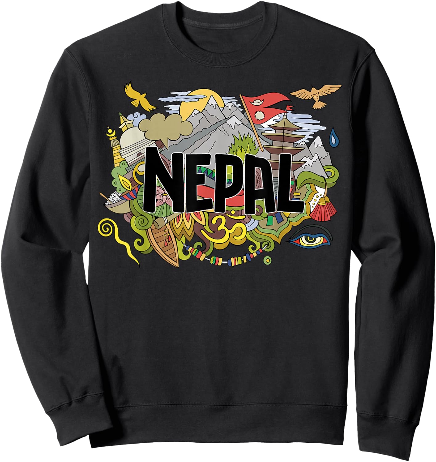 Nepali Flag Collage Everest Temples and Cultures of Nepal Sweatshirt - Sweatshirt | Black