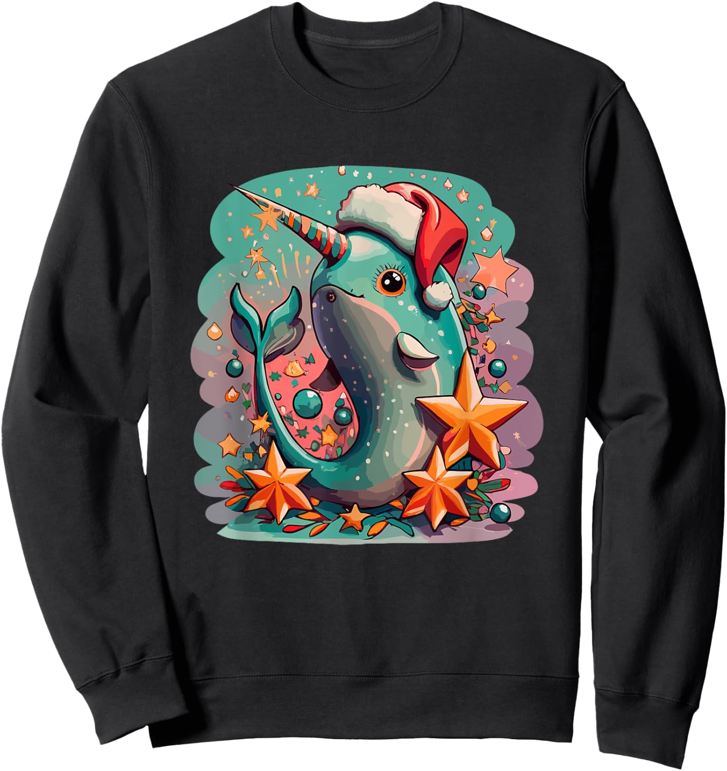 Cute Baby Narwhal Santa Hat Christmas Girls Women Boys Kids Sweatshirt - Sweatshirt | Black