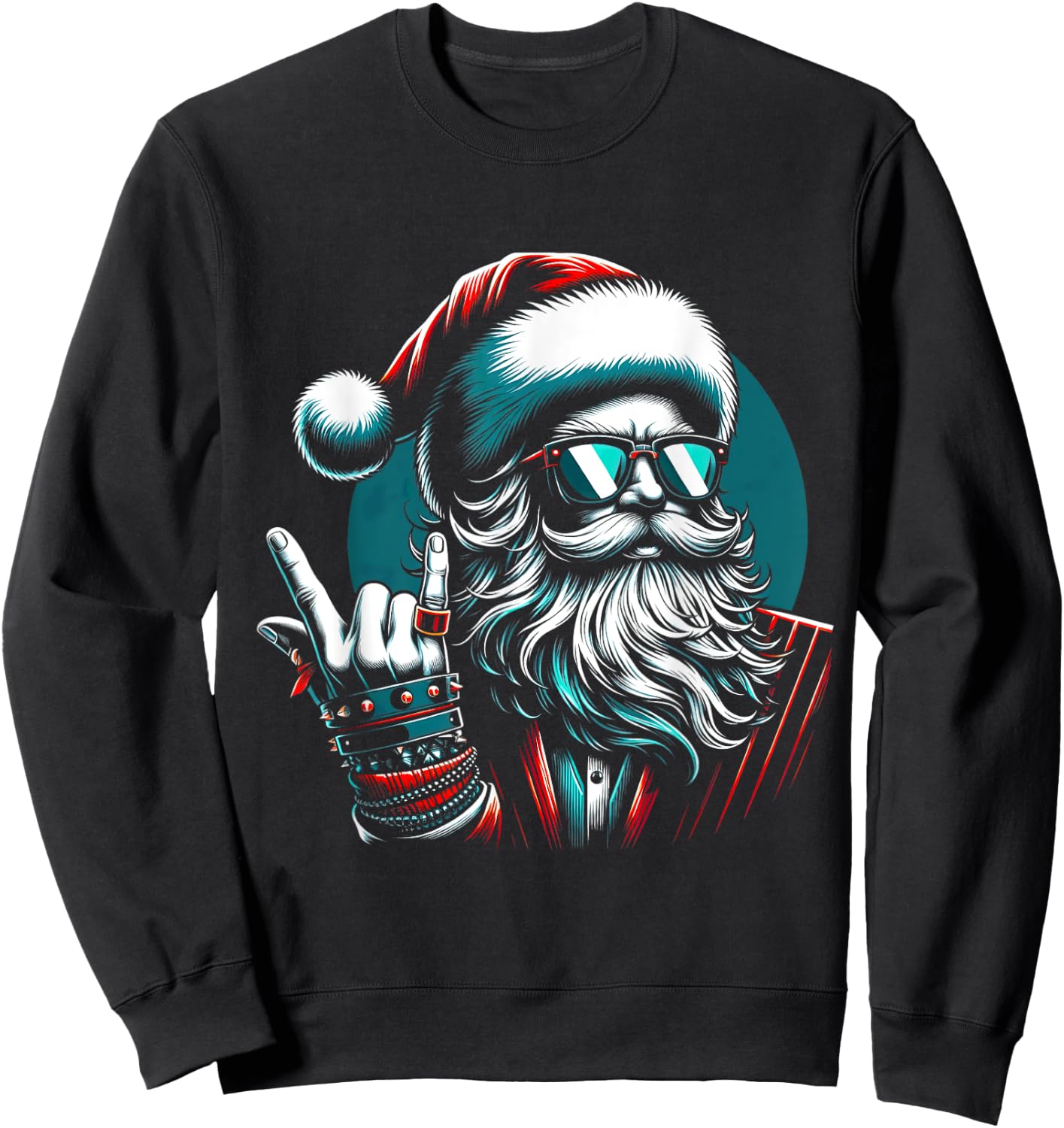 Punk Santa Rock N Roll Emo Heavy Metal Christmas Sweatshirt - Sweatshirt | Black